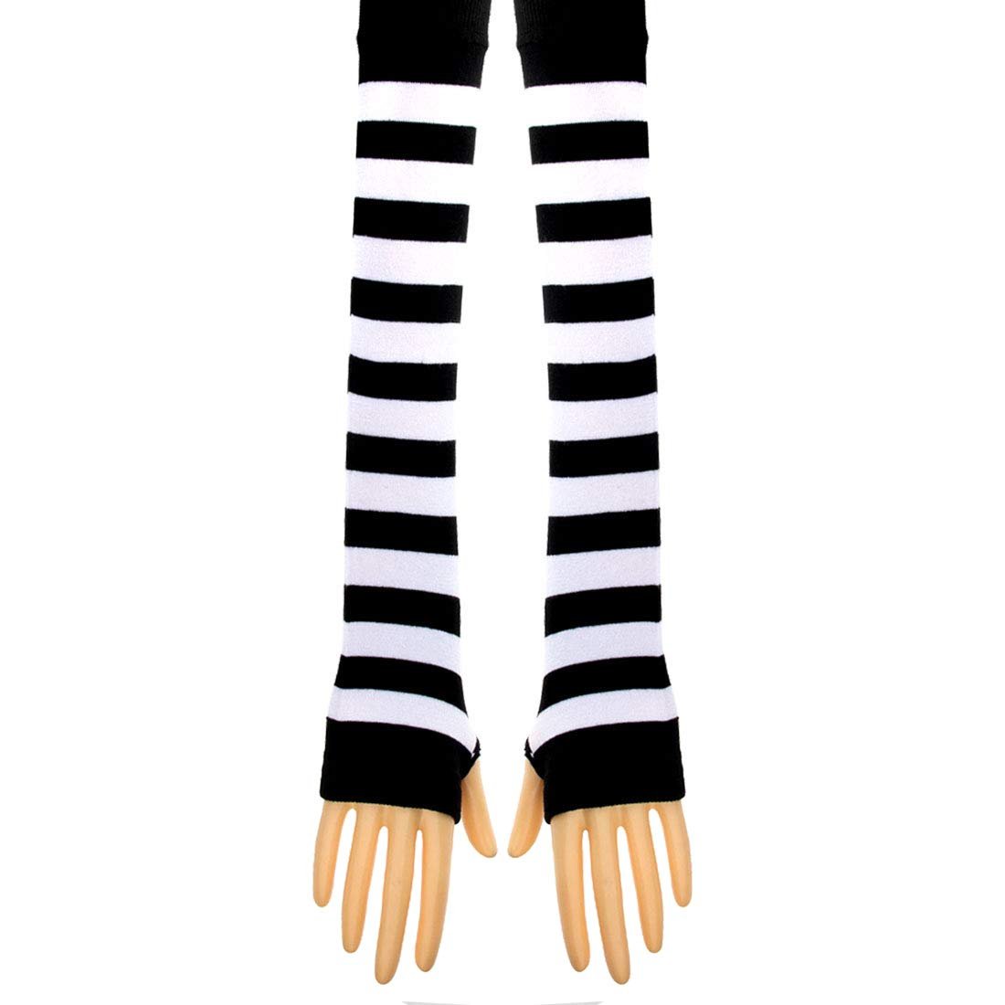 Гетры в полоску вязаные длинные носки выше колена чулки аксессуары для вечернего костюма 2 пары в наборе One Size Black/White, черный/белый, фото №3