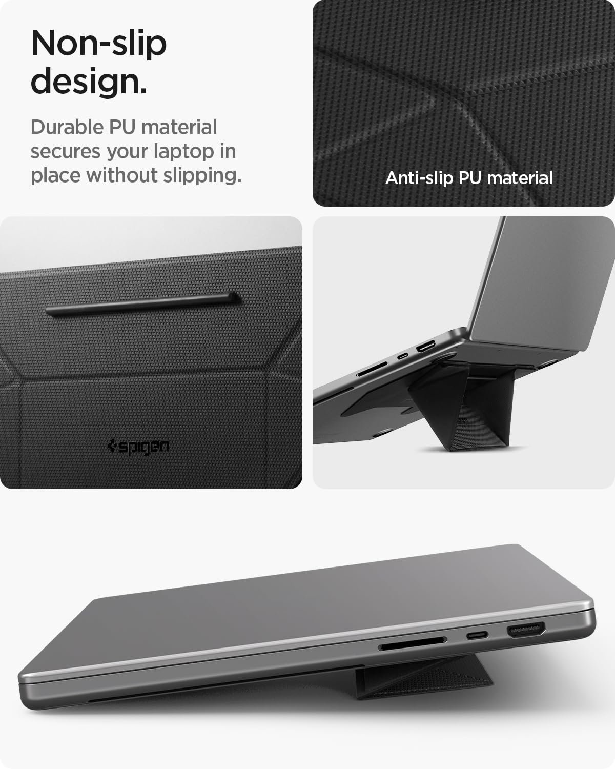Підставка для ноутбука Spigen Slim Fold Регульована по висоті Самоклеюча Ергономічний кут Нековзна Сумісна з MacBook Pro, MacBook Air 11-16 дюймів і більше - Чорний, фото №6