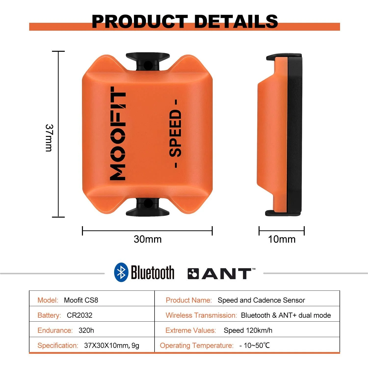 Датчик скорости и каденса moofit Bluetooth ANT+ IP67 Orange, фото №2