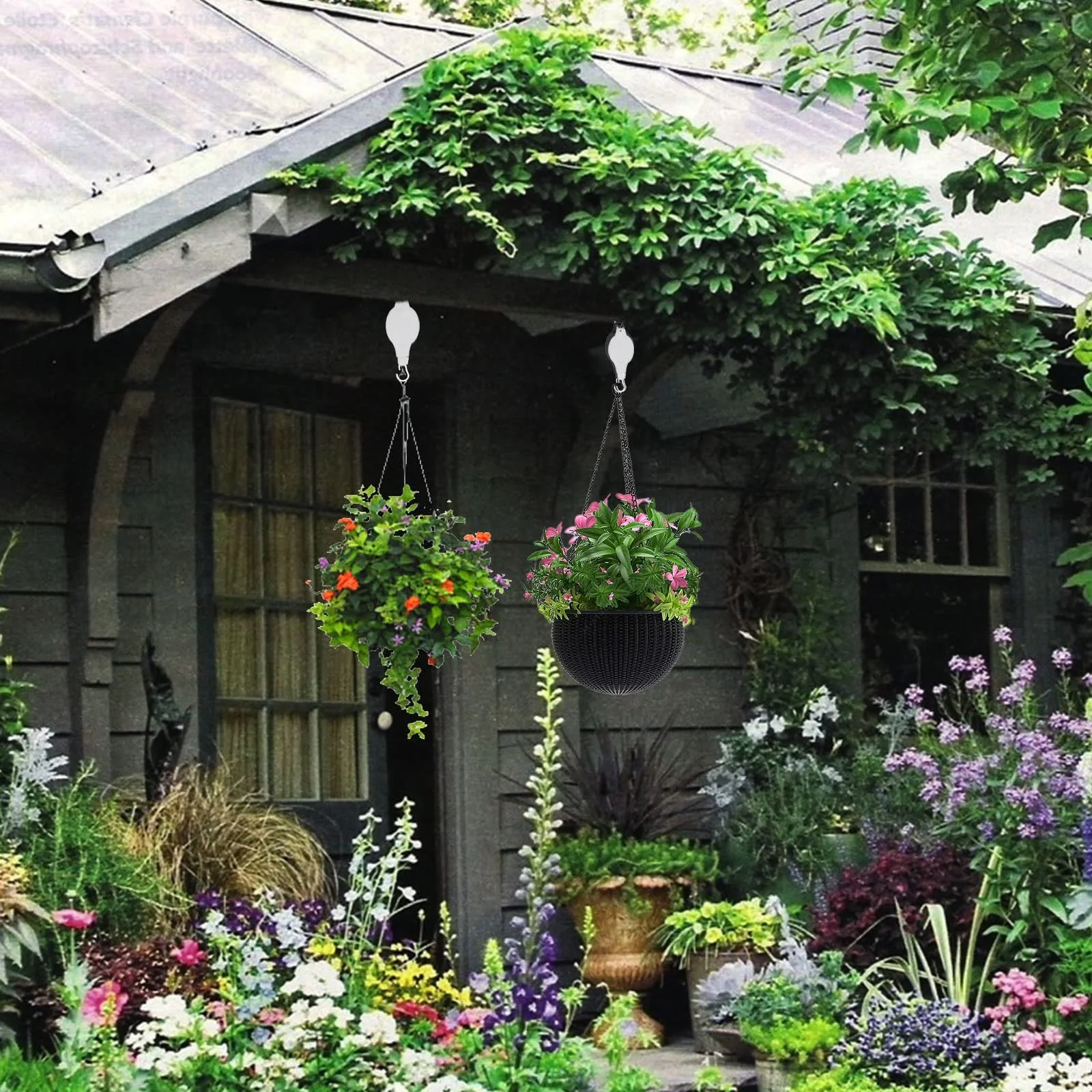 Подвесы для растений с роликовым механизмом 4 шт. Регулируемые Белые, фото №4