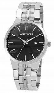 Мужские часы Just Watch с браслетом из нержавеющей стали, серебристо-черные, индикация даты, длина 22 см, ширина 24 мм, диаметр 42 мм, серебристые, браслет - Фото 1