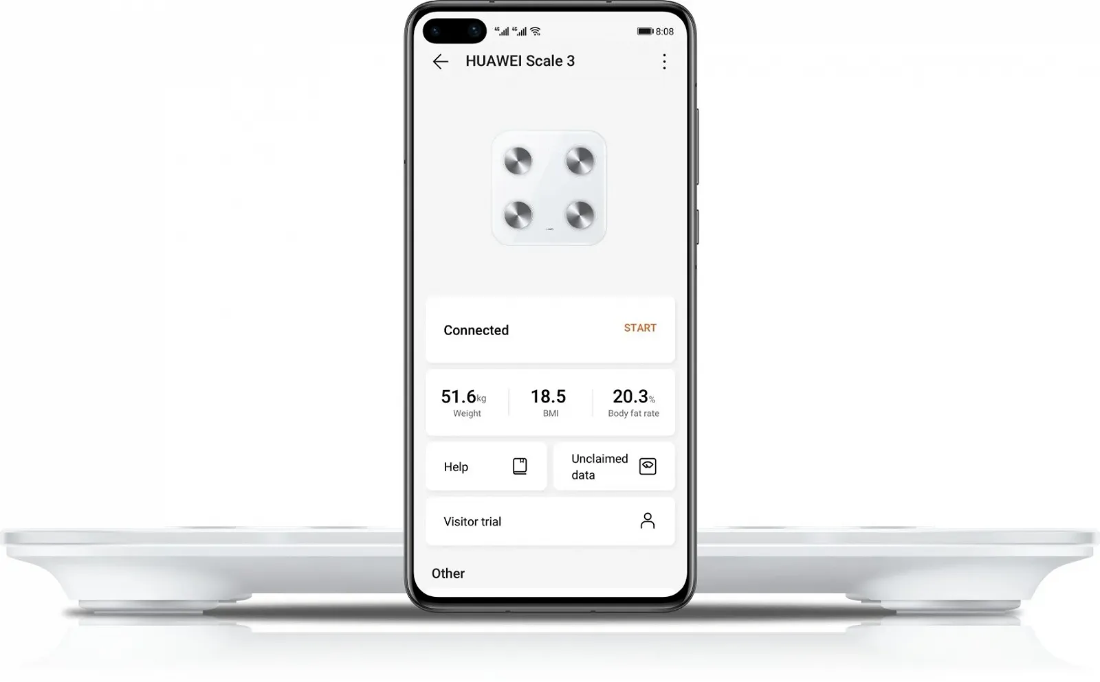 Электронные весы HUAWEI Scale 3 HEM-B19 Elegant / Wi-Fi / Bluetooth / подключение к телефону / Белый, фото №4 Электронные весы HUAWEI Scale 3 HEM-B19 Elegant / Wi-Fi / Bluetooth / подключение к телефону / Белый, фото №4