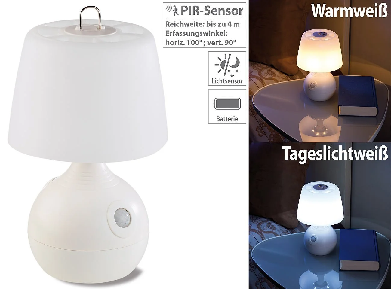 Настольная лампа Lunartec Wireless Набор из 2 шт. LED PIR & Light Sensor Warm & Daylight White, фото №5