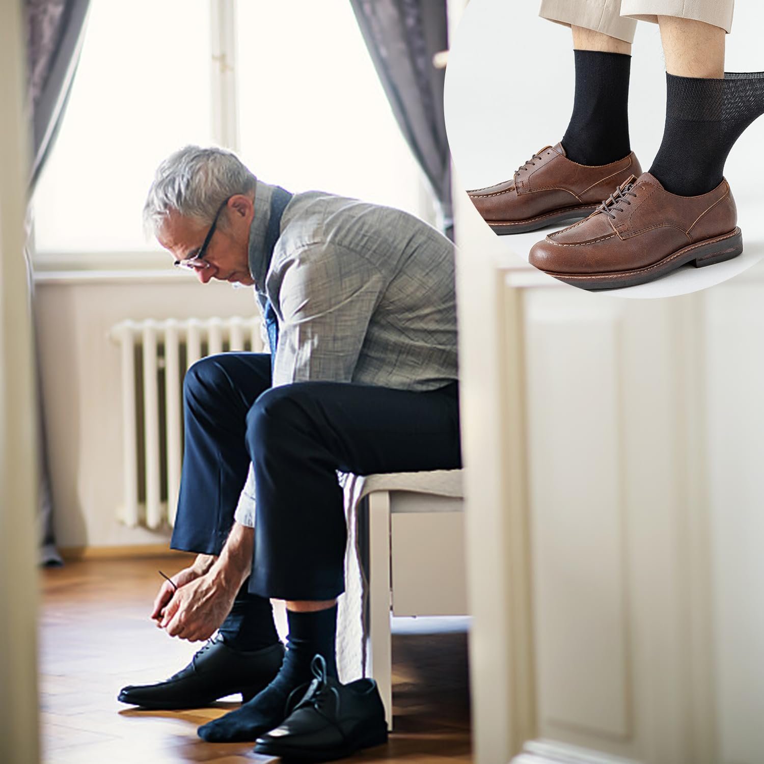 6 пар женских носков с широкой резинкой, бесшовные носки со свободной резинкой, диабетические носки, компрессионные носки с широким голенищем, носки для улучшения кровообращения ног при отеках, черный цвет, фото №6