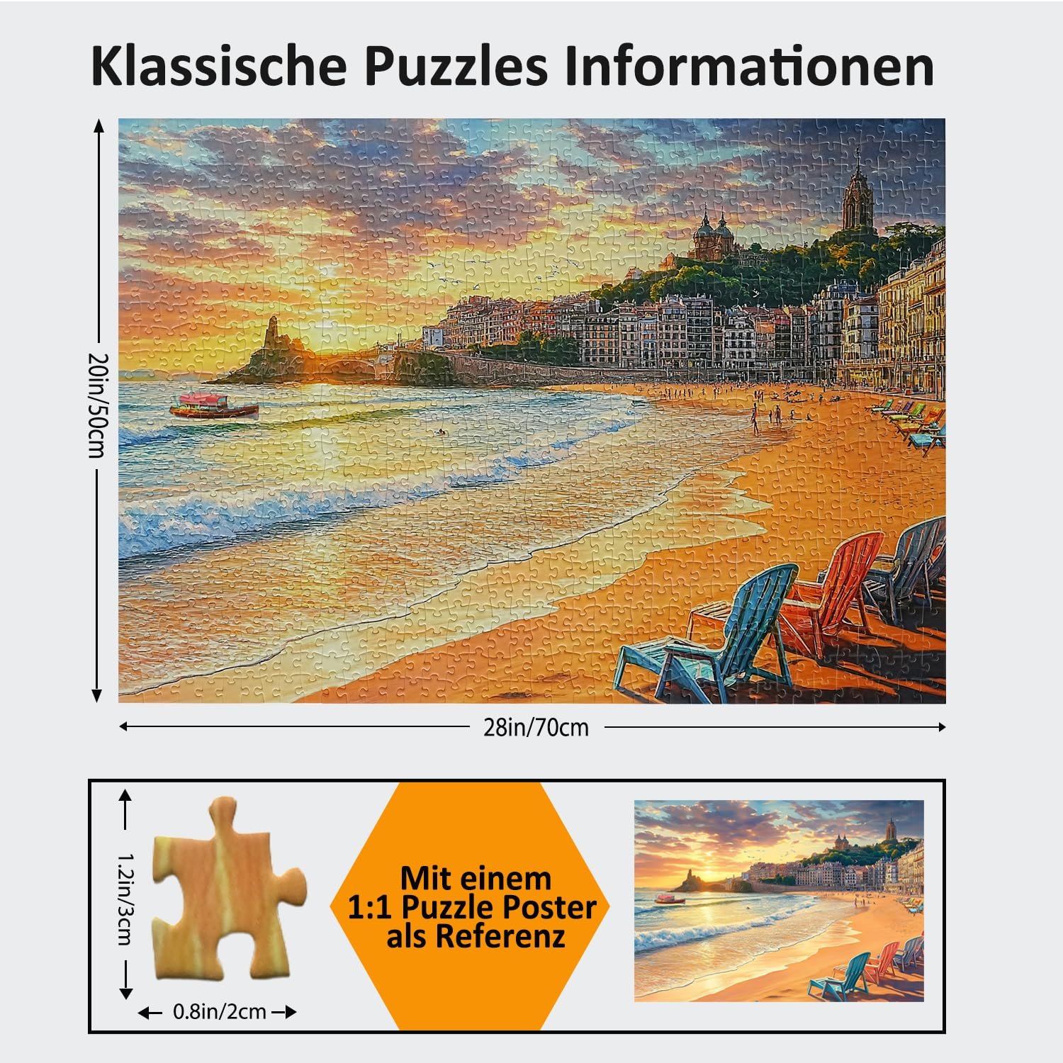 Пазл Yunlus Спокійний захід сонця, Пляж 1000 деталей 70 х 50 см (28 х 20 дюймів), фото №3