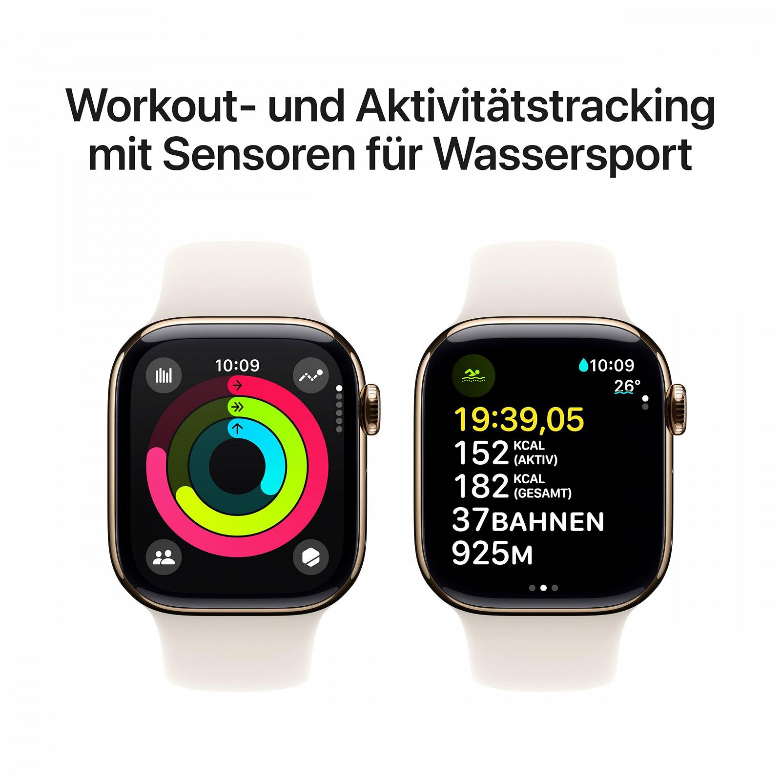 Смарт-часы Apple Watch Series 10 (GPS + Cellular, 42 мм) Титановый корпус Золотой Спортивный ремешок Polar Star (M/L), фото №4