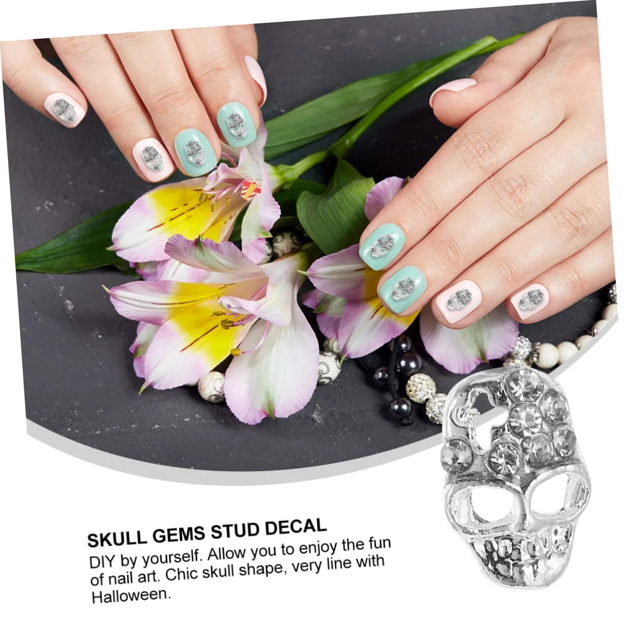 Череп для нігтів MERRYHAPY для Хелловіну, прикраса ручної роботи, фото №6