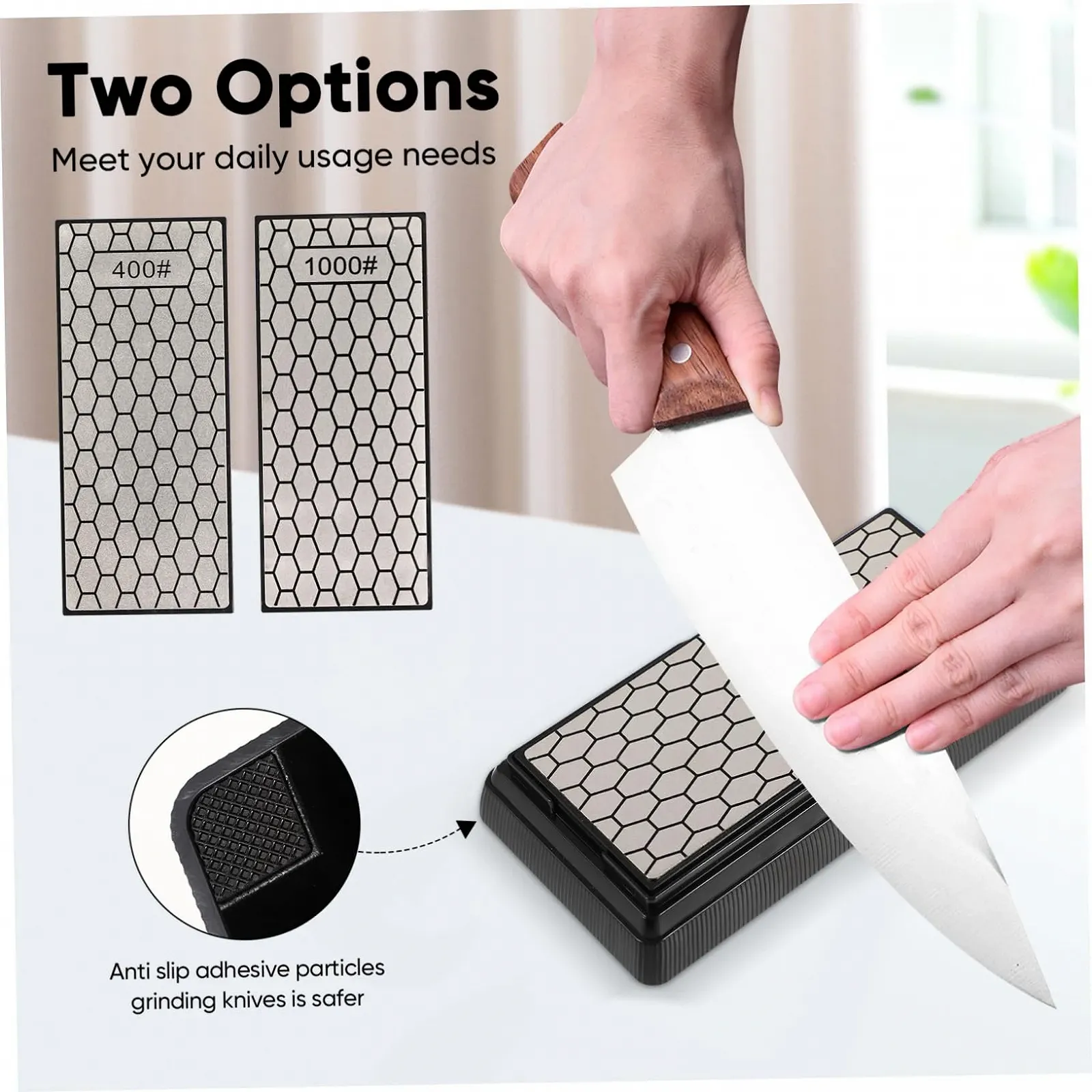 Точилка для ножів HOMSFOU Алмазна двостороння 400/1000 Нековзка Портативна, фото №5
