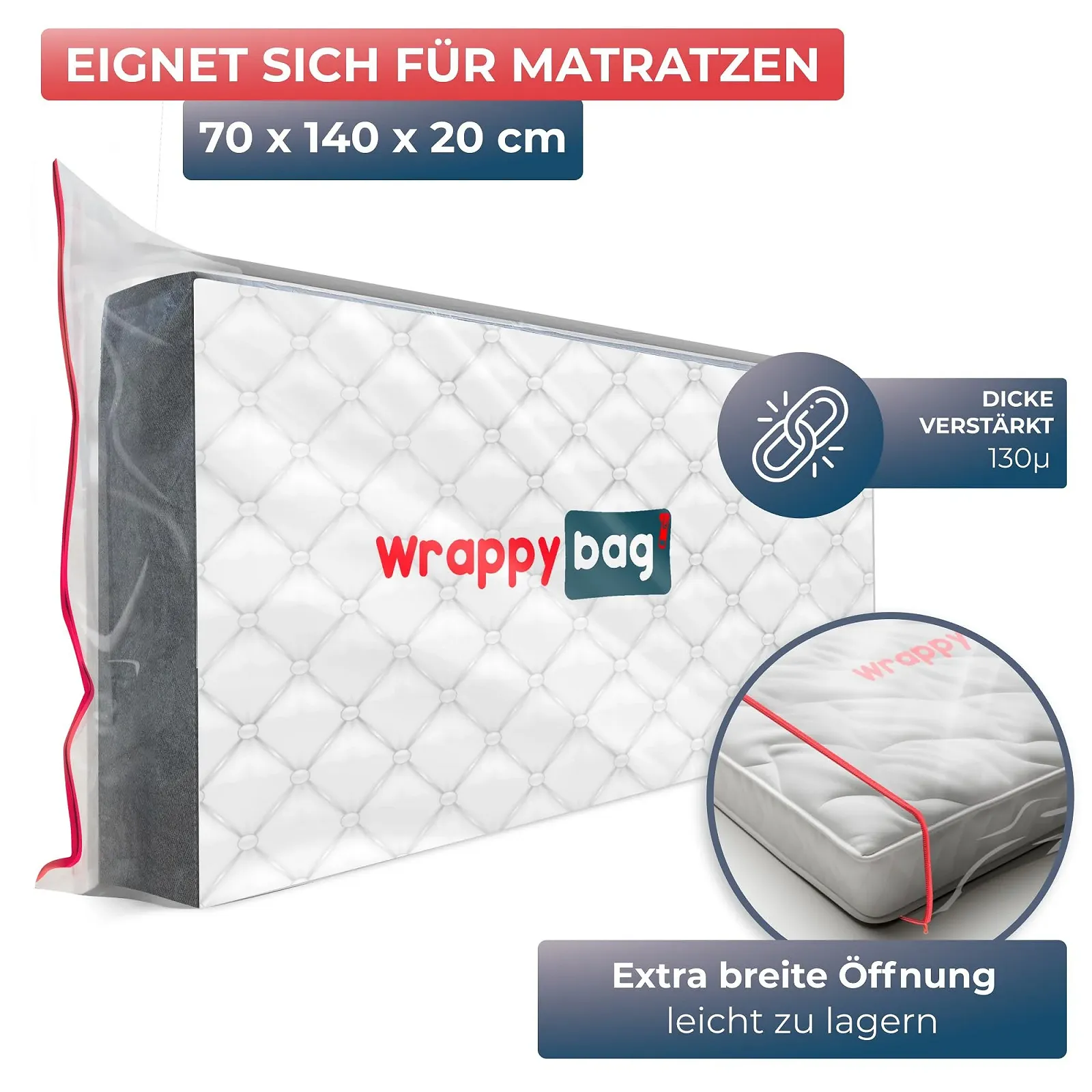 Чохол для матраца WRAPPYBAG пластиковий  водонепроникний та стійкий до розривів мішок для переїзду, зберігання та транспортування (70 x 140 см), фото №2