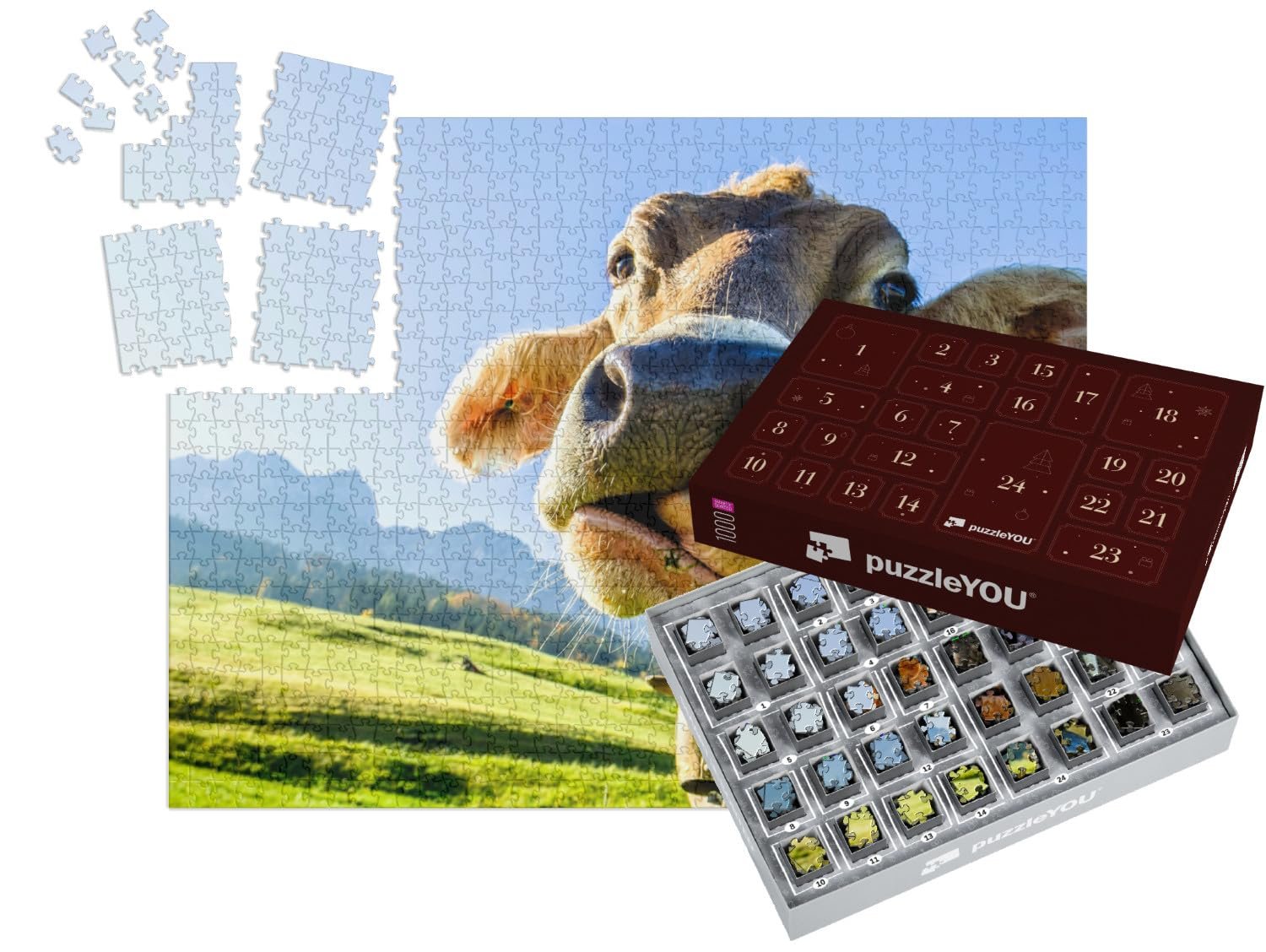 Пазл puzzleYOU Puzzle Advent Calendar "Веселая корова на горах Кайзер" 1000 элементов, фото №1