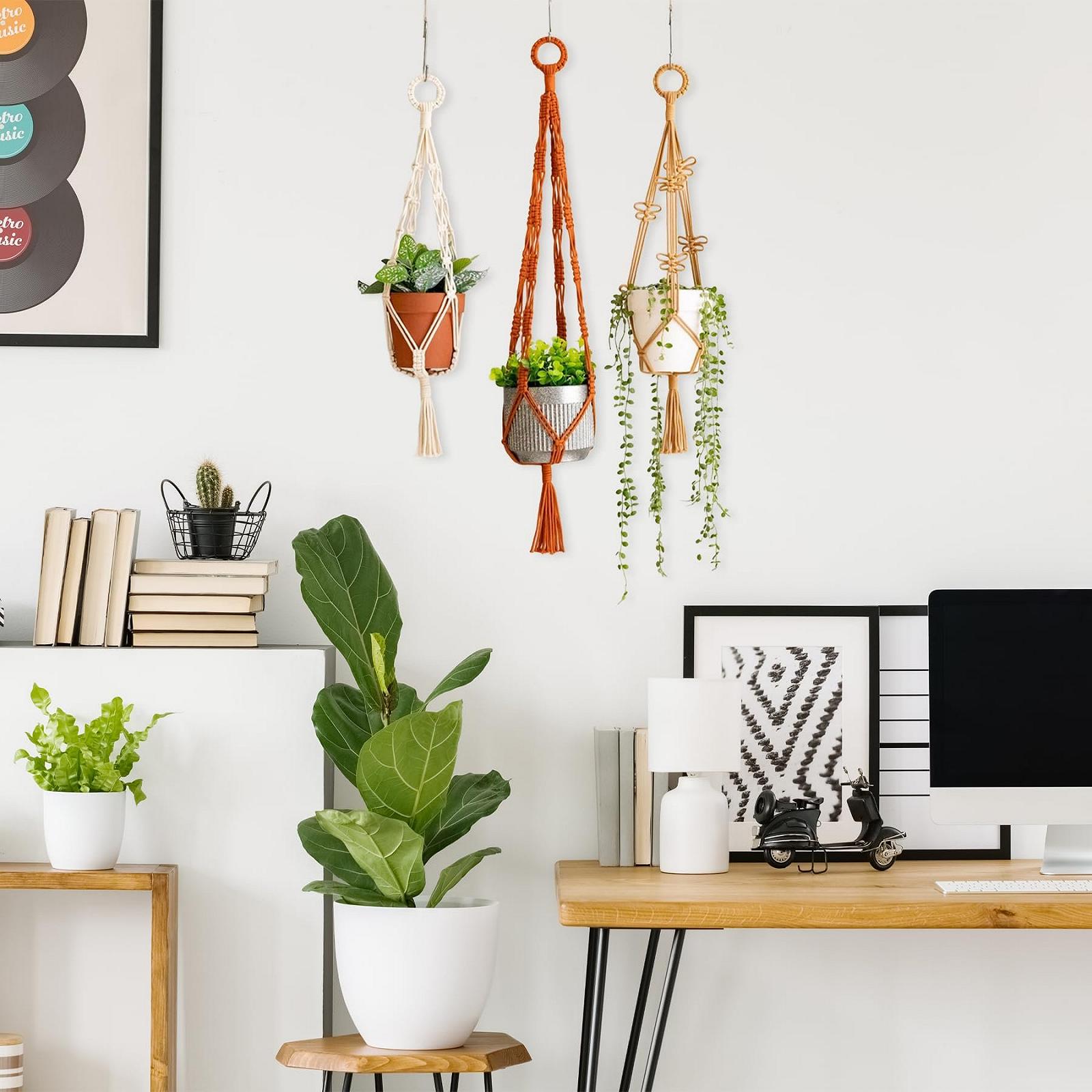 Підвіси для рослин макраме 3 шт. бавовняна мотузка плетені різнокольорові китиці, фото №7