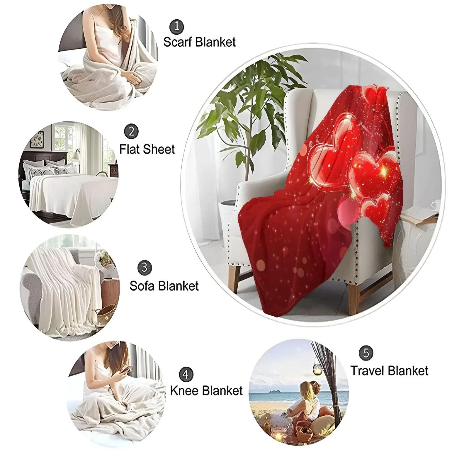 Одеяло Флисовое С принтом Хэллоуин Светящееся Сердце, Красный, 200 x 220 см, фото №7