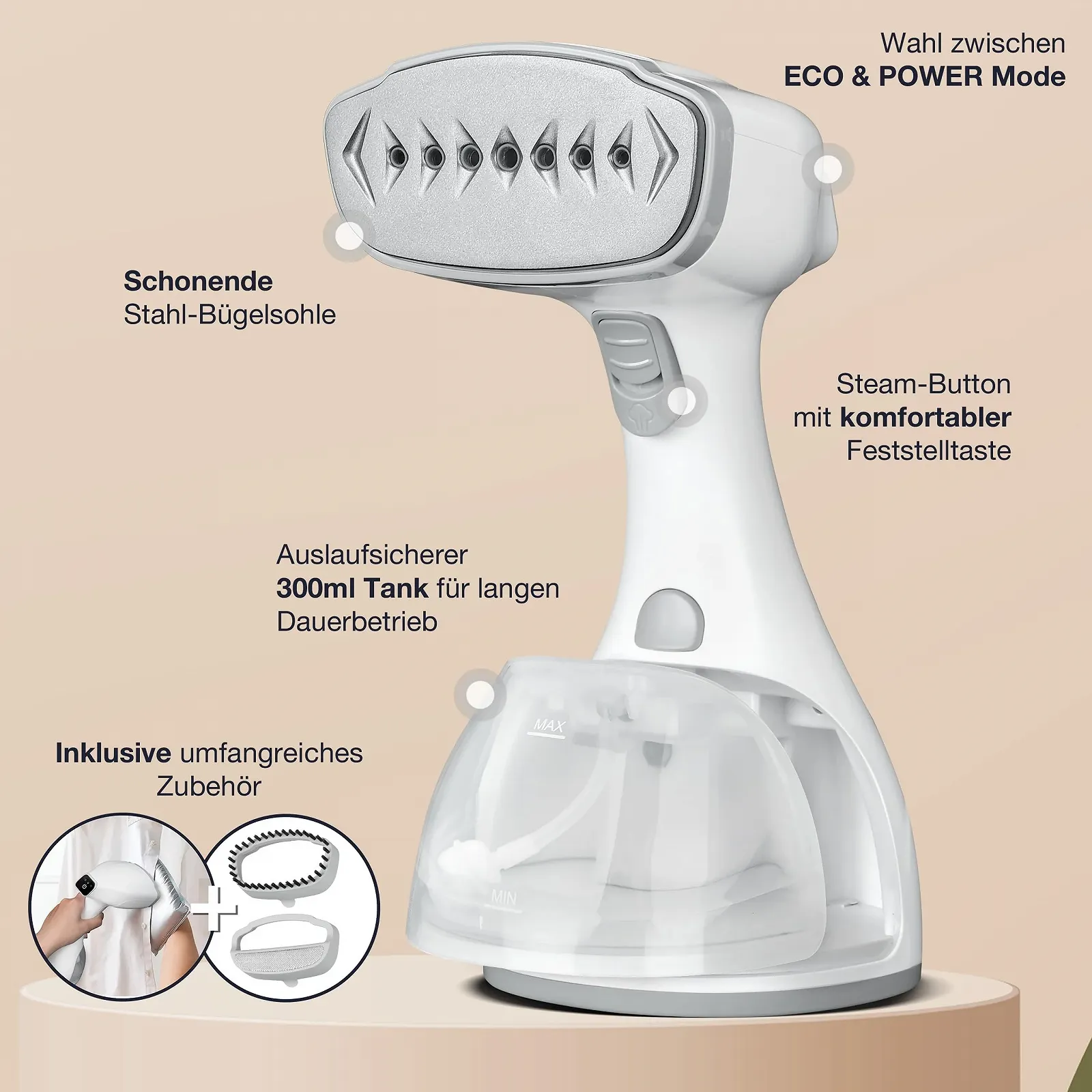 Вертикальний відпарювач LEBENLANG Quick & Go Automatic 1500W 300мл LCD, фото №2