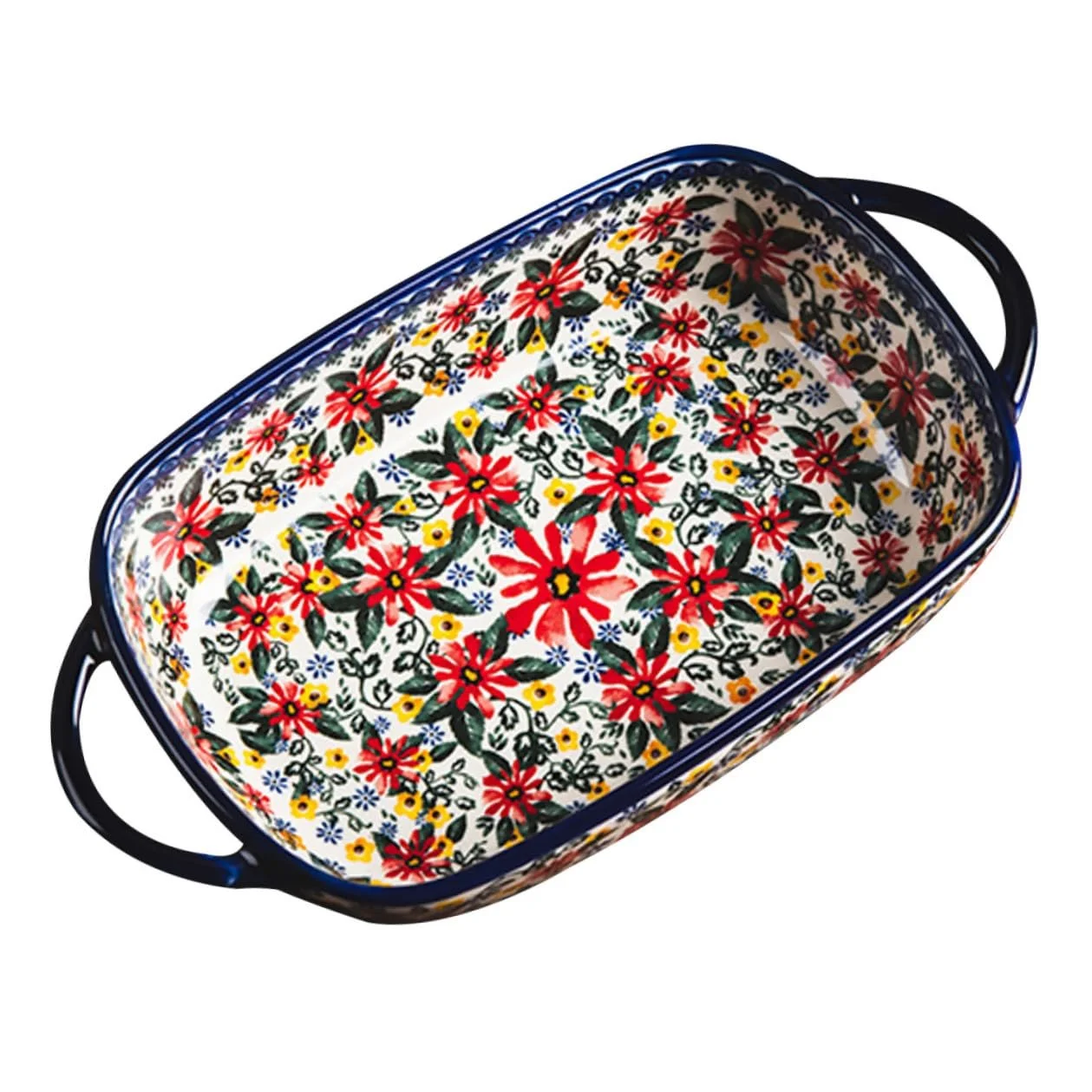 Форма для запікання керамічна прямокутна з квітковим візерунком та ергономічними ручками, фото №1