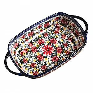 Форма для запікання керамічна прямокутна з квітковим візерунком та ергономічними ручками - Фото 1