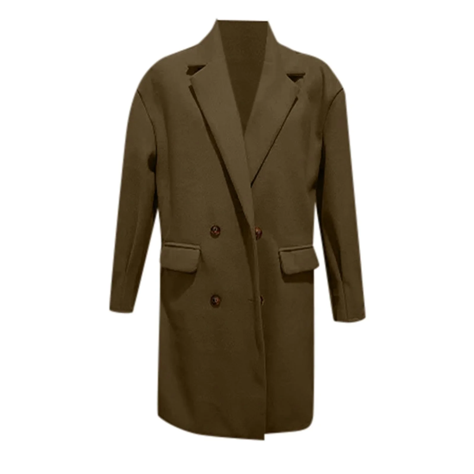 Тренч Двубортное пальто Длинный С отложным воротником Классический Однотонный, фото №4