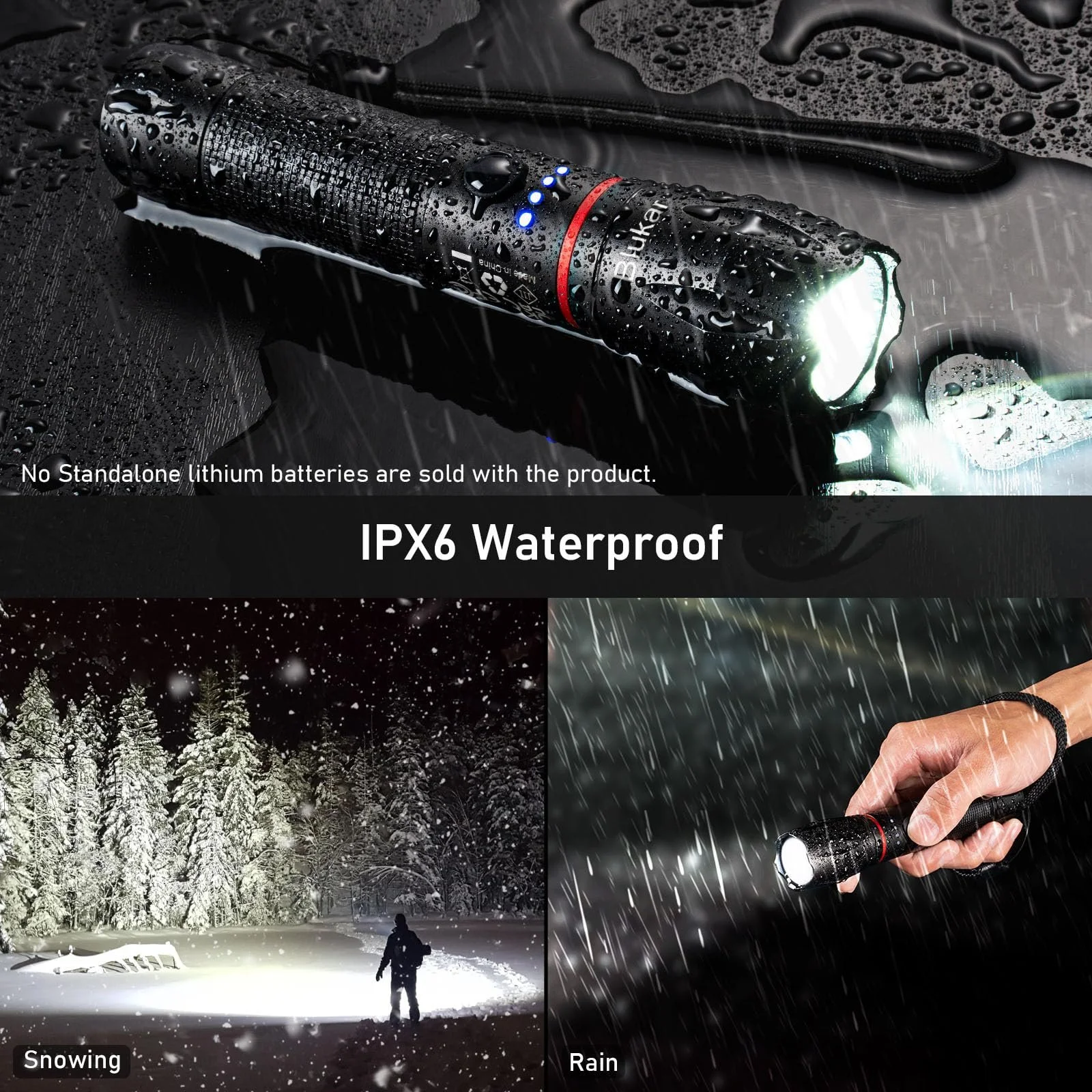 LED ліхтар Blukar, 2000 люмен, масштабований, 5 режимів освітлення, IPX6 водонепроникний для кемпінгу, походів, риболовлі, надзвичайних ситуацій, фото №5