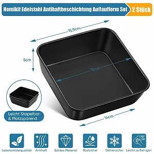 Набор форм для запекания Homikit 15,9 x 15,9 x 5 см 2 шт квадратные нержавеющая сталь антипригарные Черный synthetic.ua - Фото 1