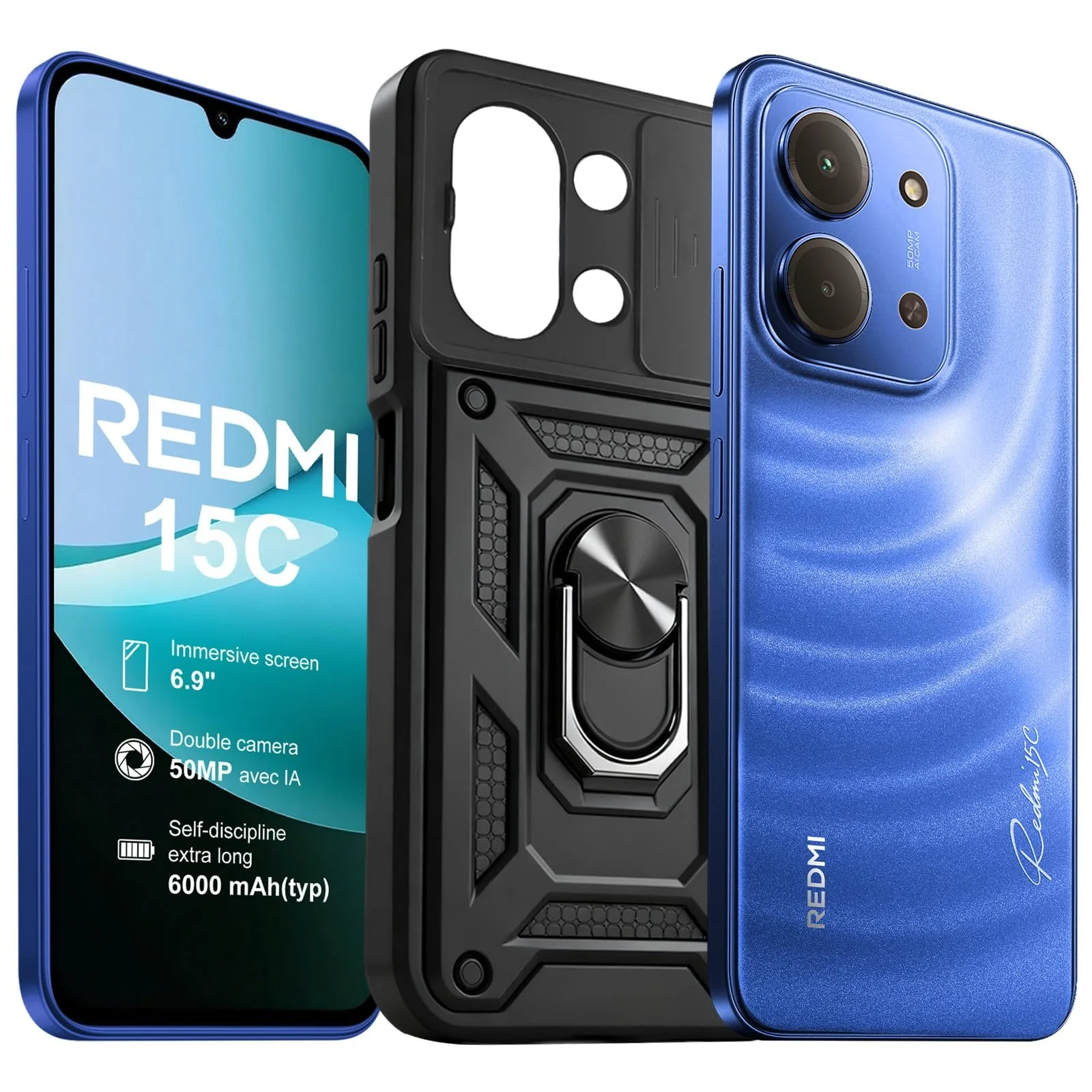 Смартфон XIAOMI Redmi 15C 4 GB / 128 GB 6.9 дюйма 120 Hz 50 MP 6000 мАч Blue (с чехлом), фото №1