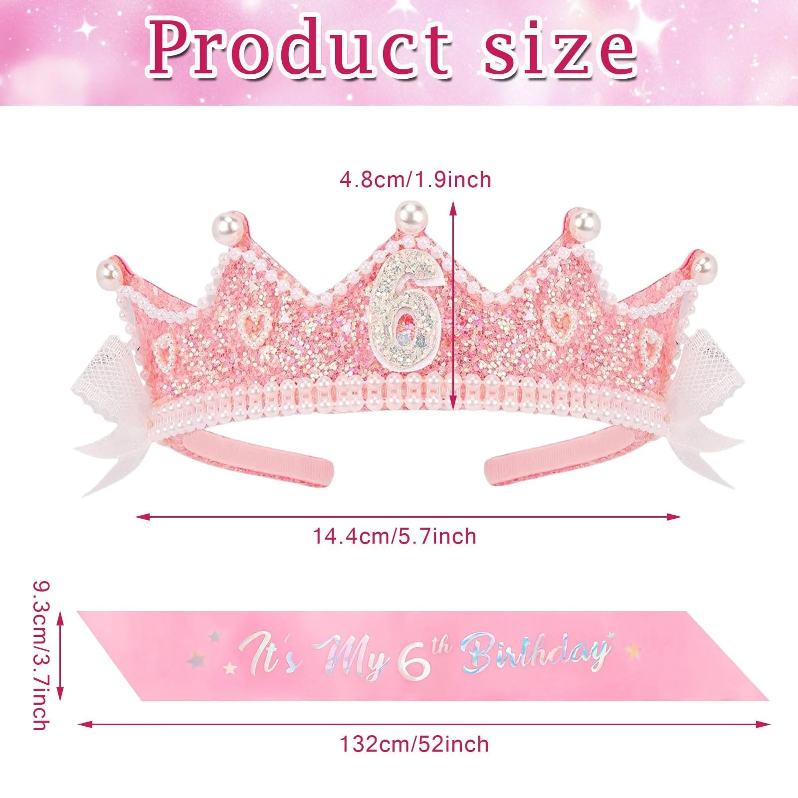 Корона Обруч Святкова для дівчинки Рожевий, фото №2