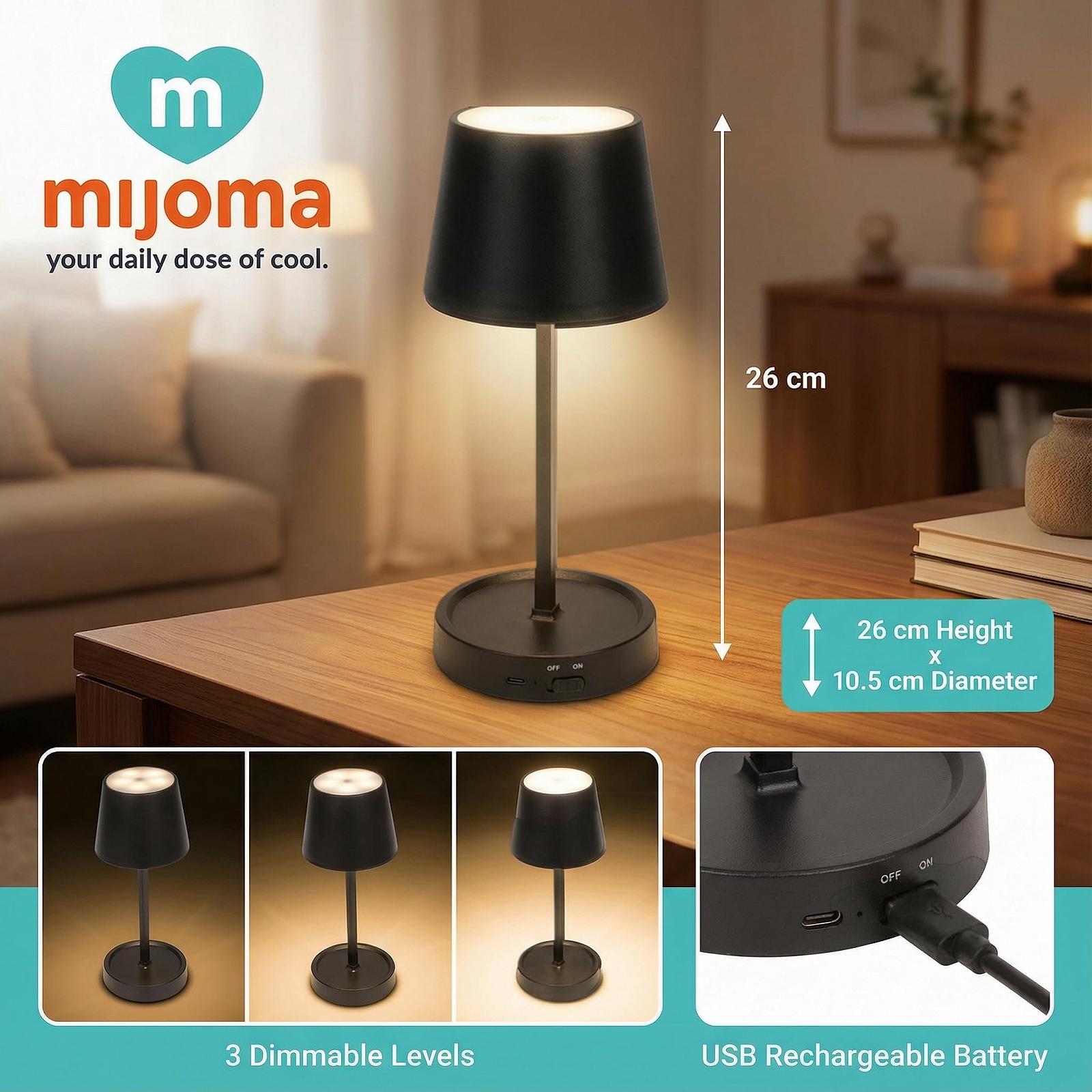 Настільна лампа LED акумуляторна бездротова сенсорна димована чорна пластик 26 см, фото №6