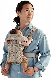Детский рюкзак-переноска BabyBjörn Mini 3D сетчатая ткань Серо-бежевый - Фото 1