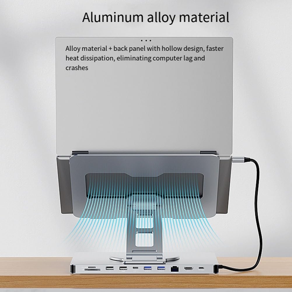Підставка для ноутбука Настільна, складана док-станція з портом Gigabit Ethernet та виходом 4K відео, срібляста, фото №2