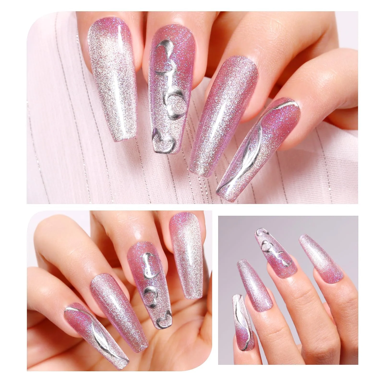 Гель-лак для ногтей Кошачий глаз Imtiti Aurora Rose, 15 мл, Galaxy Rose, голографический глиттер, магнитный, УФ, закаленное стекло, с магнитом, фото №5