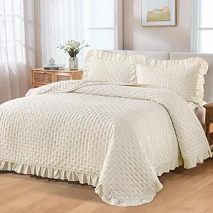 Покривало WONGS BEDDING 220 x 240 см Бежевий з 2 наволочками 50 x 75 см - Фото 1