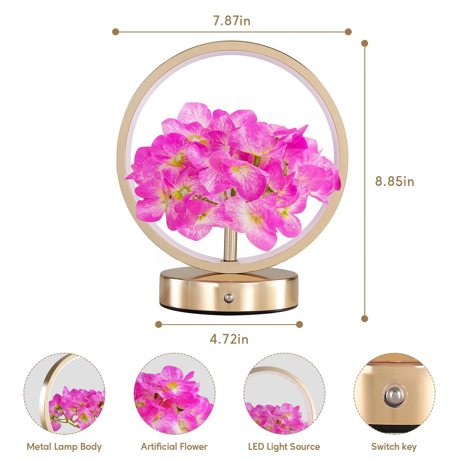 Настільна лампа Hydrangea Decoration гортензія сенсорна акумуляторна бездротова 3 режими Purple, фото №4