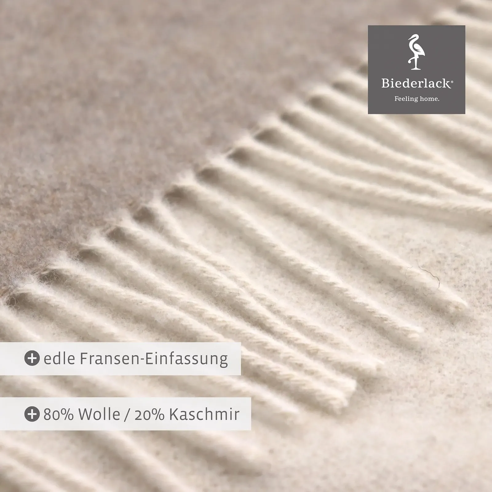 Плед Biederlack Velvet Soft Cuddly Blanket Wool Mix Natural Sand Вовна та кашемір Oeko-Tex Certified 130 x 170 см Пісочний, фото №5