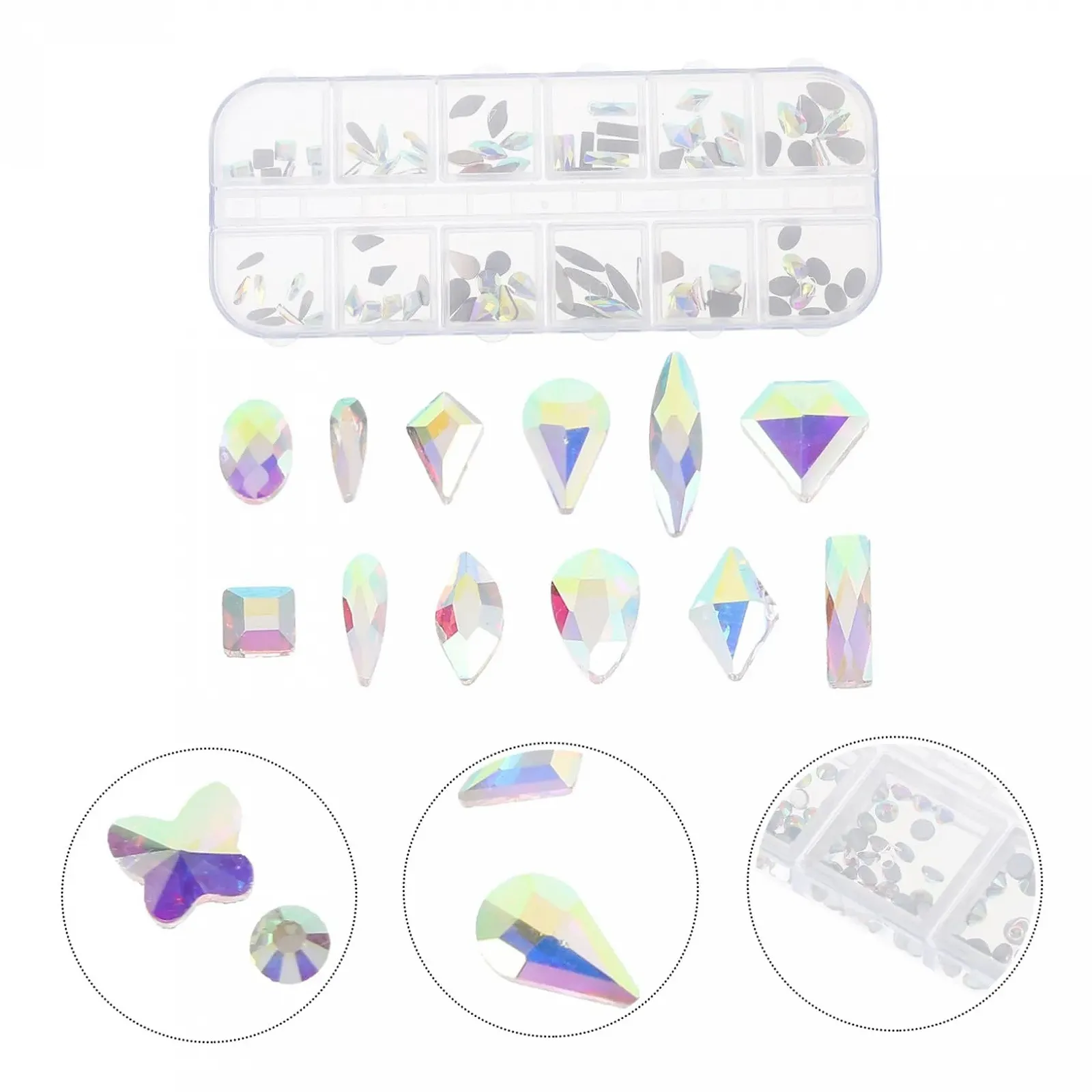 Стразы для ногтей FRCOLOR Набор 12 вееров Плоская задняя часть AB Кристаллы Стекло Самодельный Маникюр Ювелирные изделия Декоративные аксессуары, фото №4