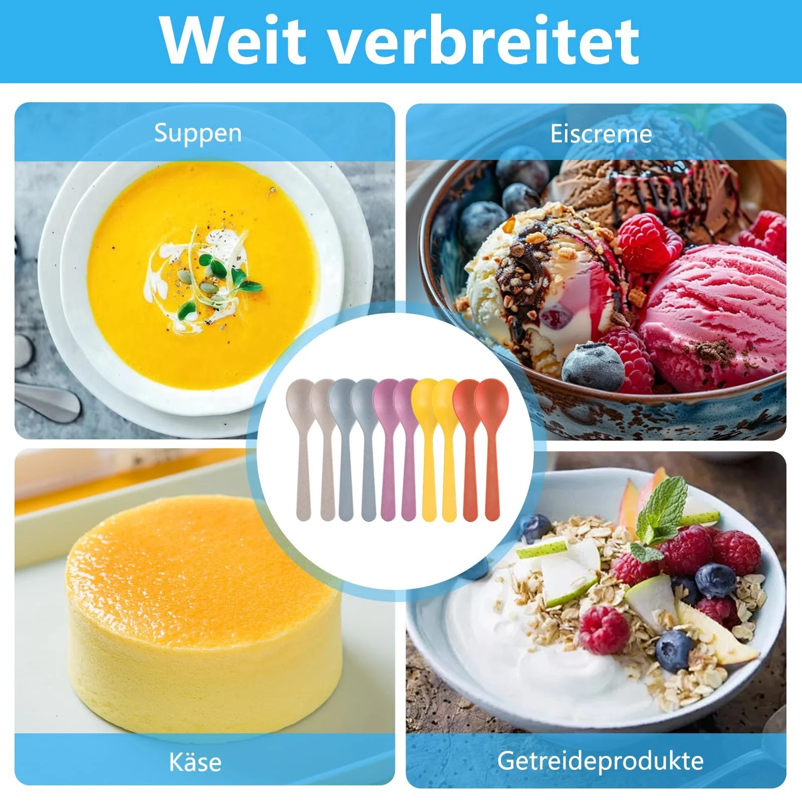 Набір пластикових ложок 10 шт, 14 см Різнокольорові, фото №7