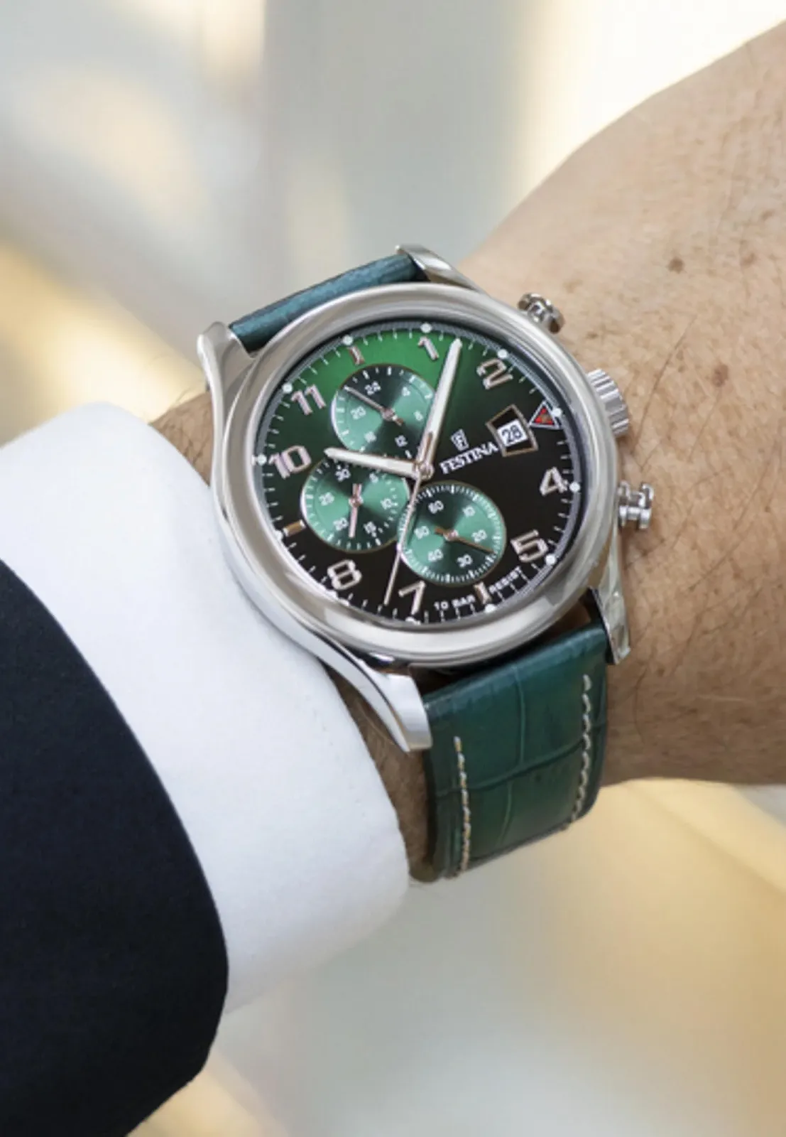 Чоловічий Годинник Festina Зелений Шкіряний Браслет, фото №2