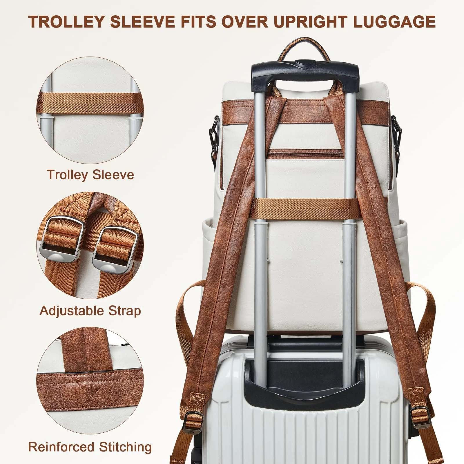 Рюкзак для ноутбука Shrrie 15.6 Inch Leather Carry On Water Resistant Beige with brown, фото №4 Рюкзак для ноутбука Shrrie 15.6 Inch Leather Carry On Water Resistant Beige with brown, фото №4