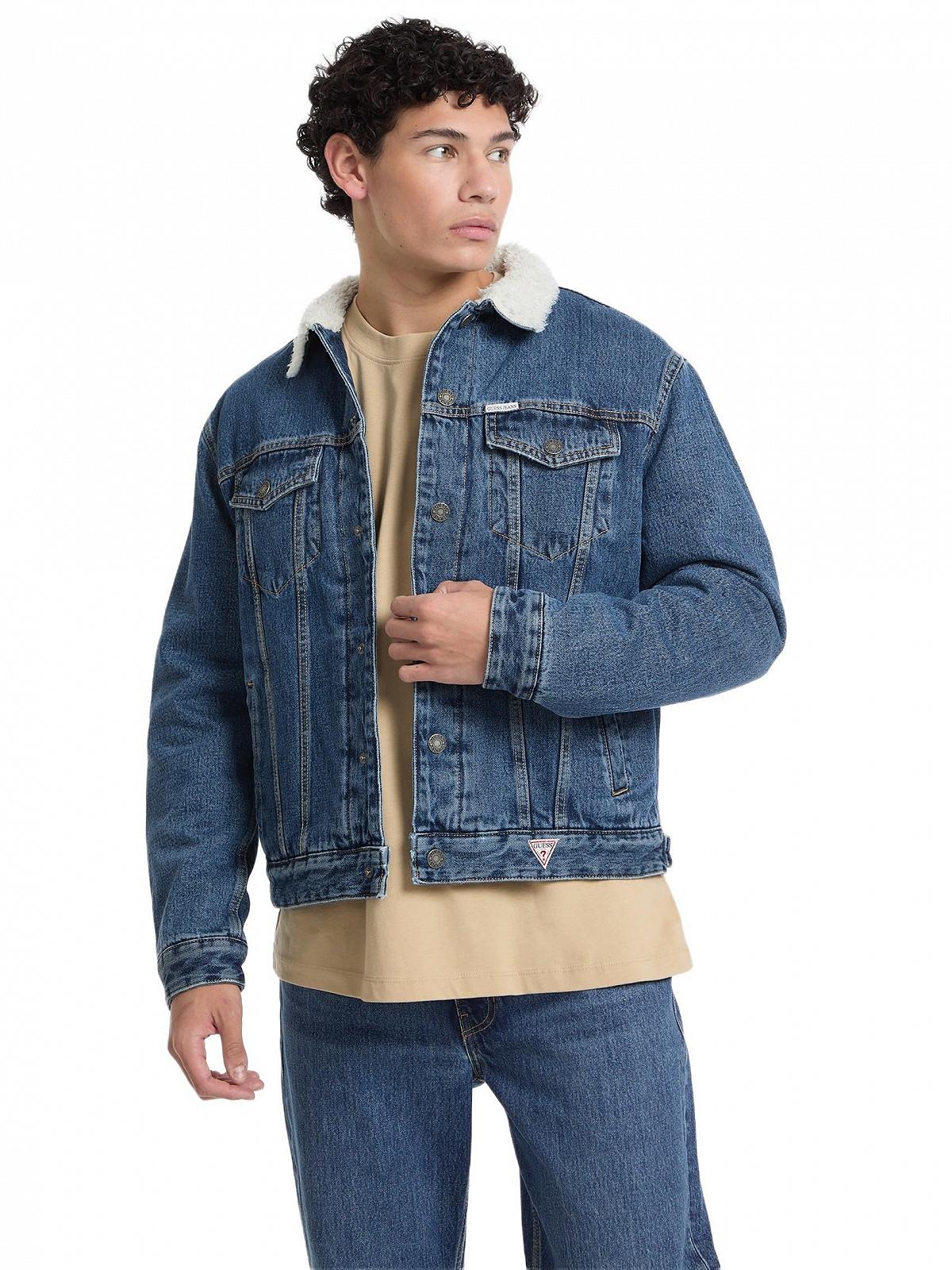 Мужская джинсовая куртка L Guess Jeans Sherpa Collar Denim Trucker Jacket, фото №4