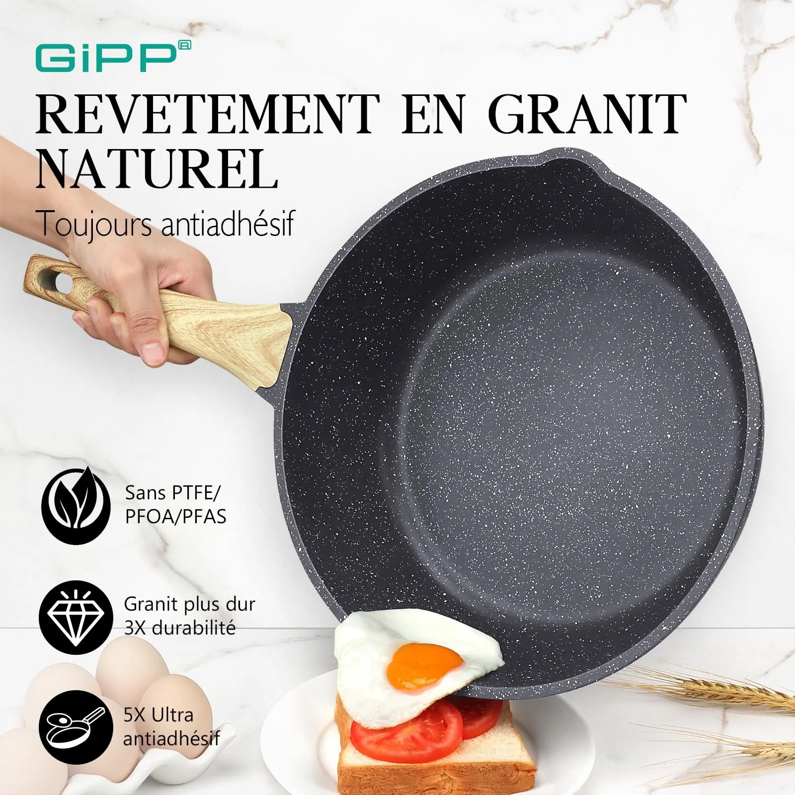 Сковорідка-вок GiPP Sauté Pans з високими стінками 28 см, антипригарна, з кришкою, 4.3 л, керамічне антипригарне покриття, сіра, фото №6 Сковорідка-вок GiPP Sauté Pans з високими стінками 28 см, антипригарна, з кришкою, 4.3 л, керамічне антипригарне покриття, сіра, фото №6