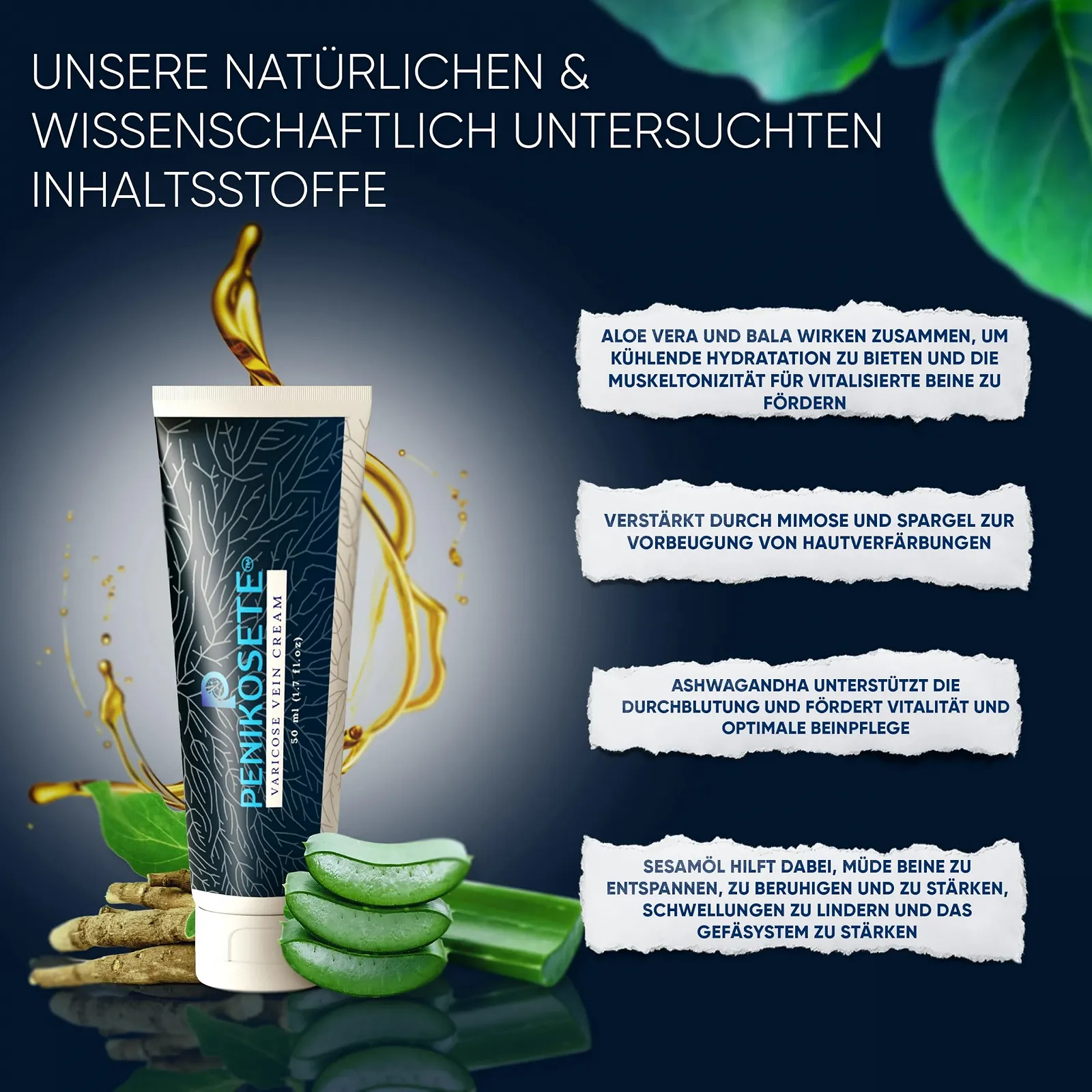 Крем для ног PENIKOSETE Vein Care Cream с ашвагандой натуральная аюрведическая формула нелипкий, фото №4