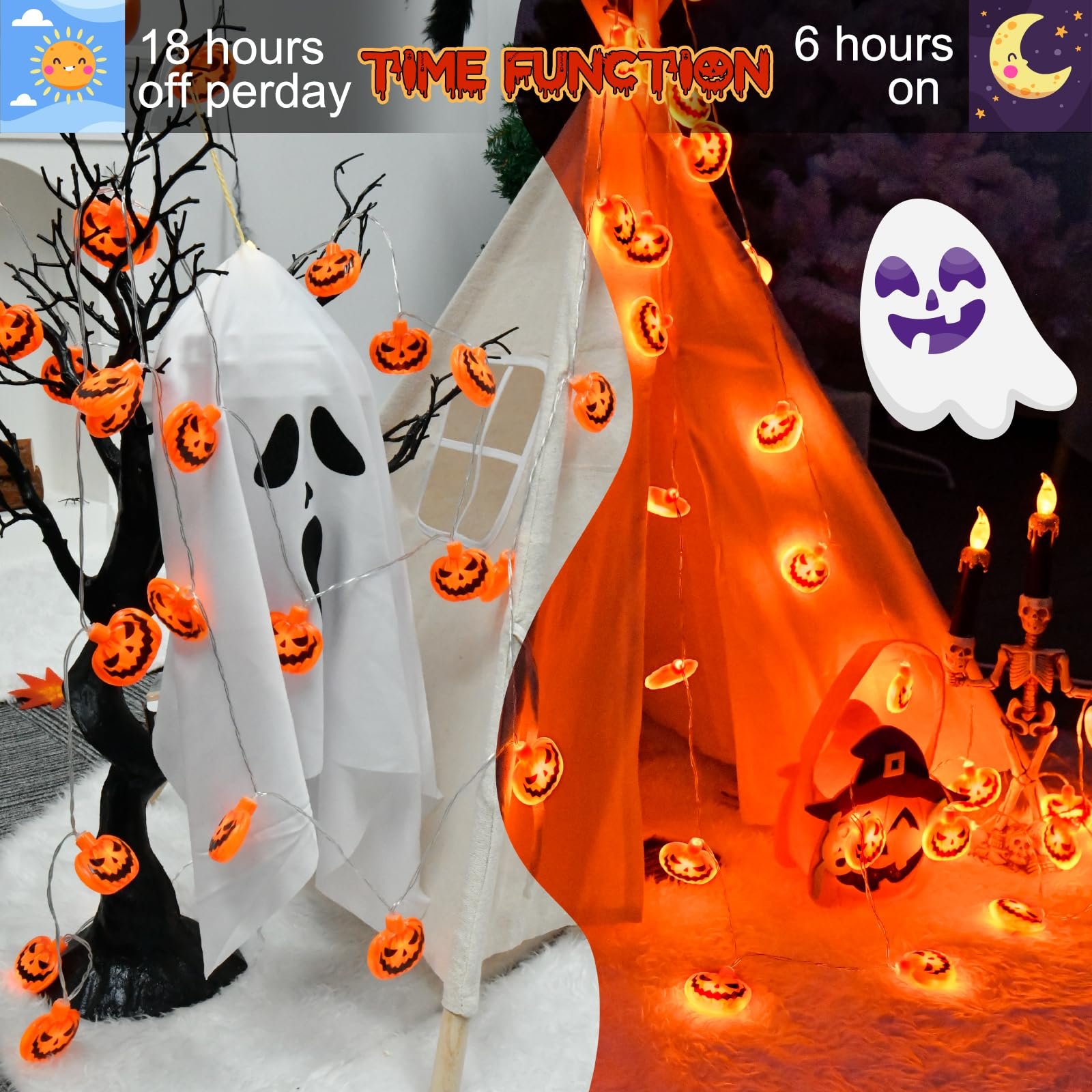 Гирлянда Dalugo Halloween Fairy Lights, 3 м, 20 LED, тыква, с таймером 6 часов, IP65 водонепроницаемая, фото №3