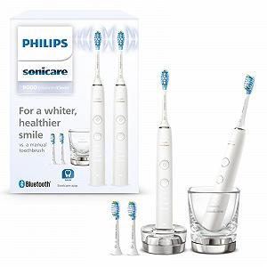 Зубная щетка электрическая Philips Sonicare DiamondClean 9000, Twin Pack, звуковая технология, датчик давления, 4 режима чистки, 3 уровня интенсивности, стакан для зарядки, Белый - Фото 1