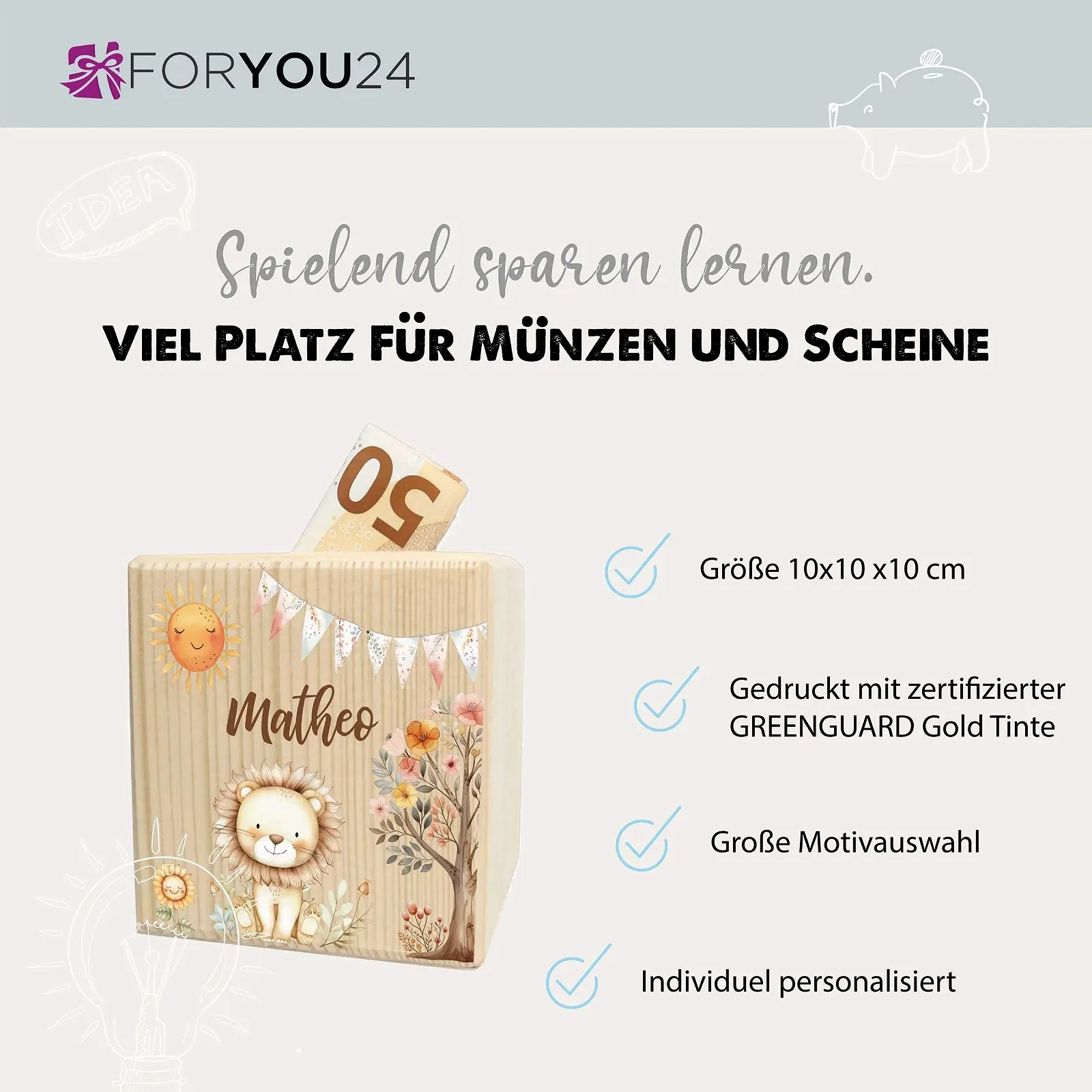 Скарбничка Дитяча Дерев'яна Видра з ключем Персоналізована, фото №3