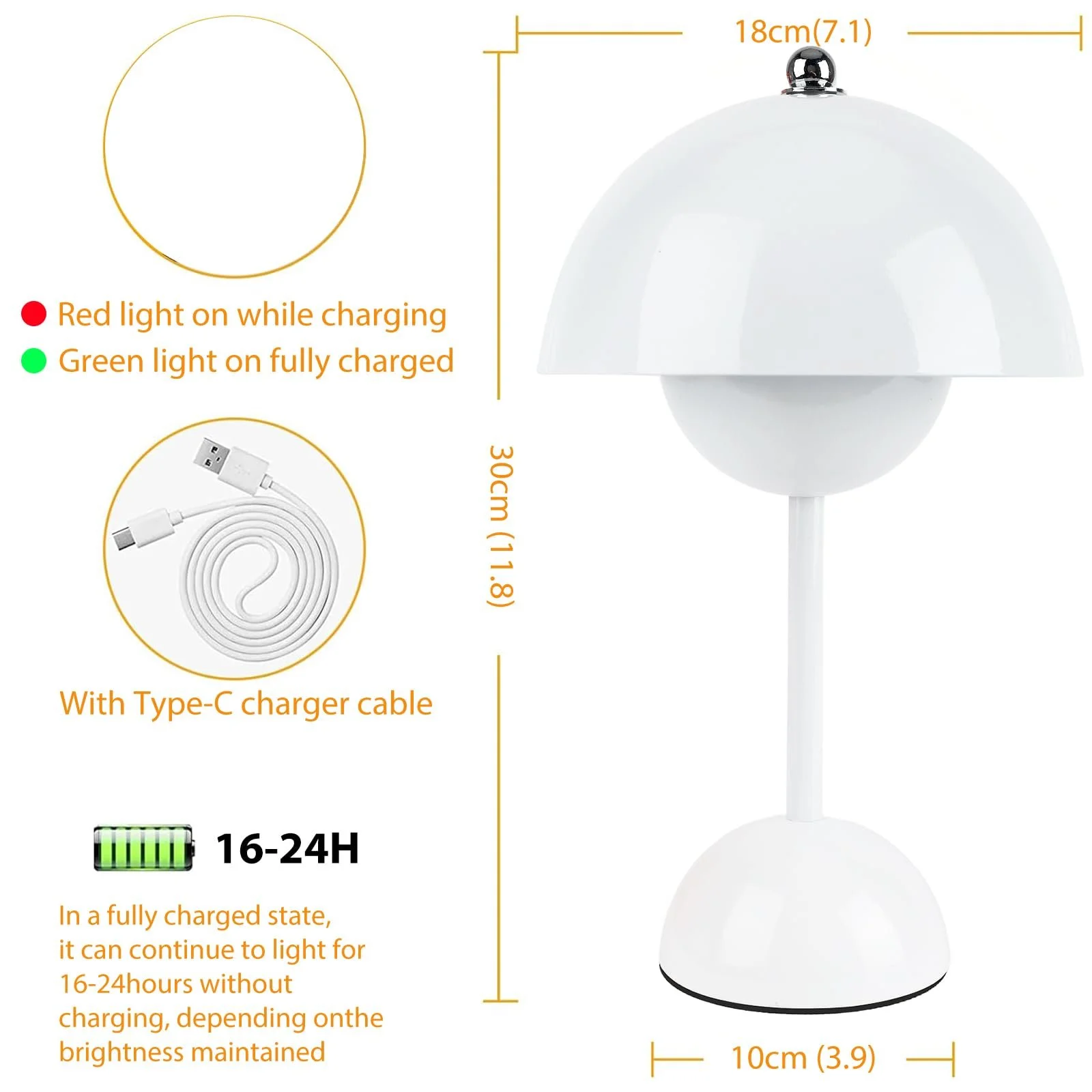 Настільна лампа LUPATDY Mushroom Flowerpot Бездротова Сенсорна Димування 3000 К - 6000 К Акумуляторна 3 режими яскравості, фото №5