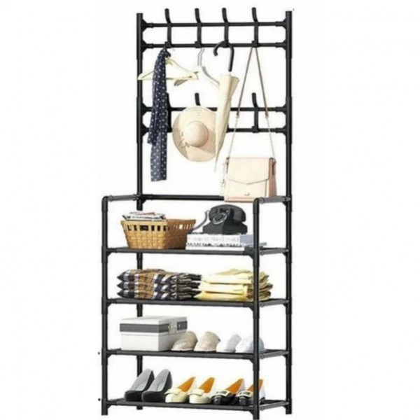 Вешалка для одежды в прихожую New simple floor clothes rack с полками обуви металл, фото №3
