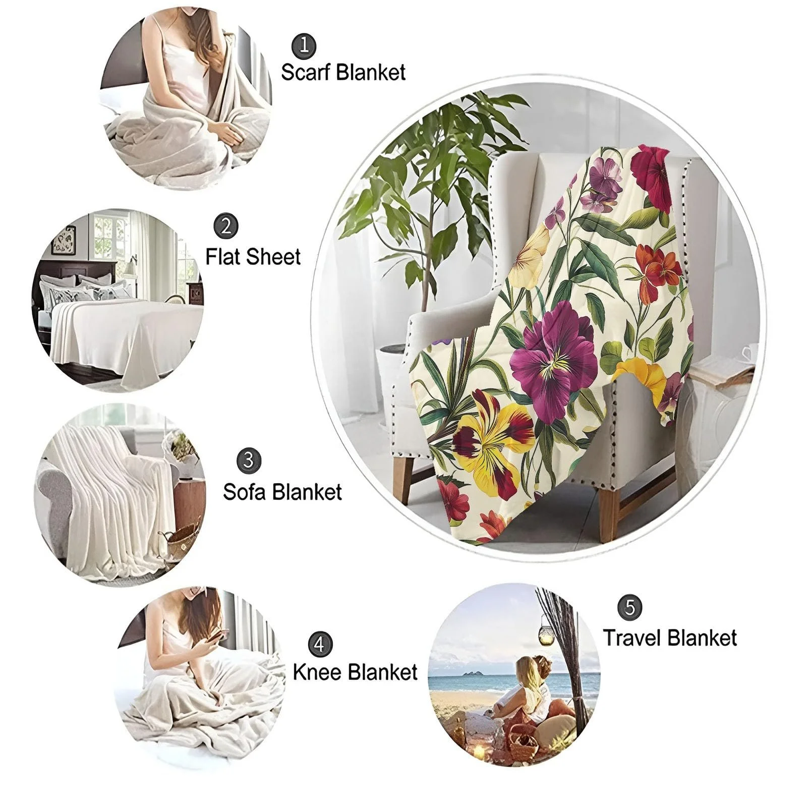 Одеяло Flauschig Weiche Kuscheldecke, Однотонный, Растения, Цветы, Красный, Желтый, 130 x 150 см, фото №7