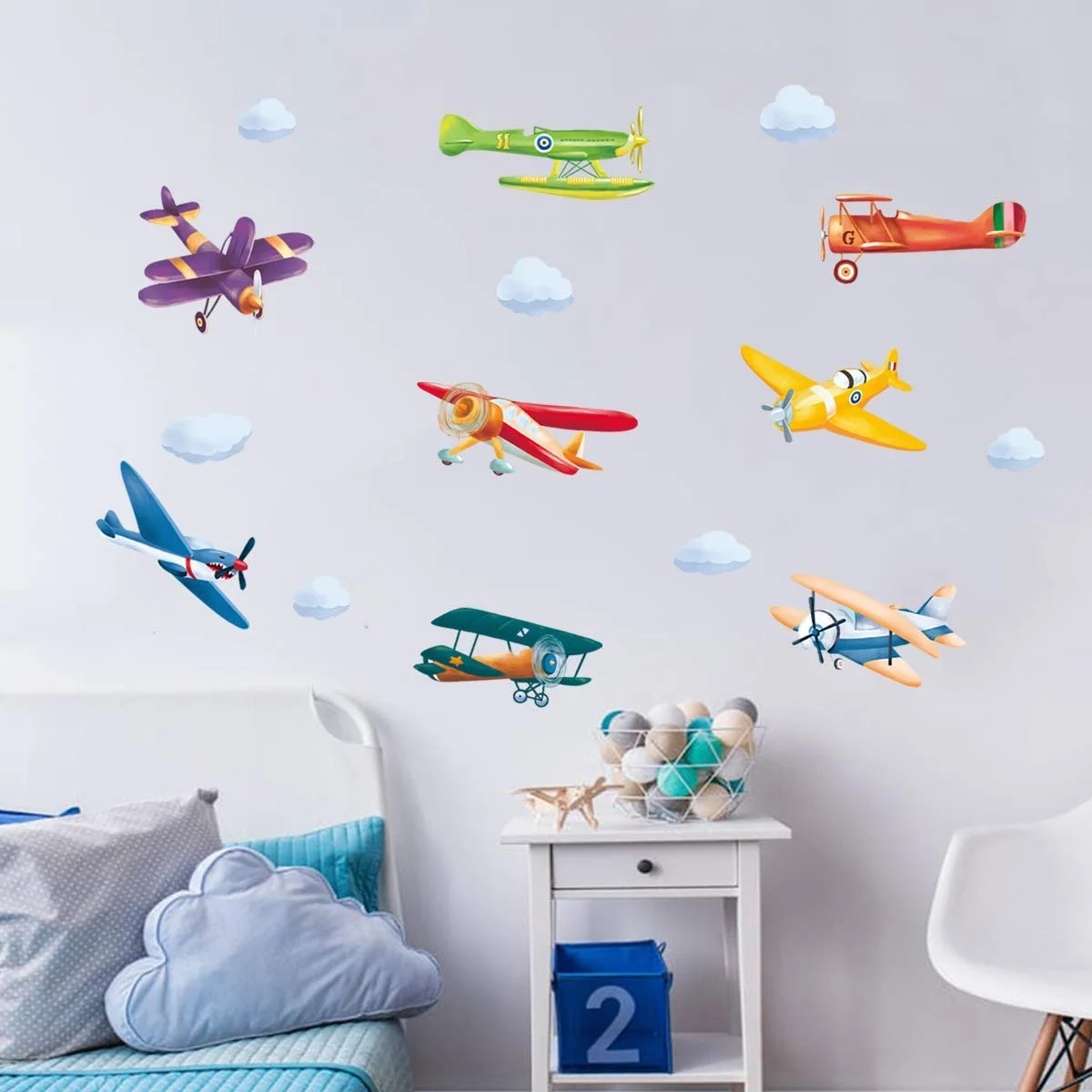 Наклейки на стіну Colourful Planes Aviator Double Decker Кольорові літаки DIY, фото №3 Наклейки на стіну Colourful Planes Aviator Double Decker Кольорові літаки DIY, фото №3