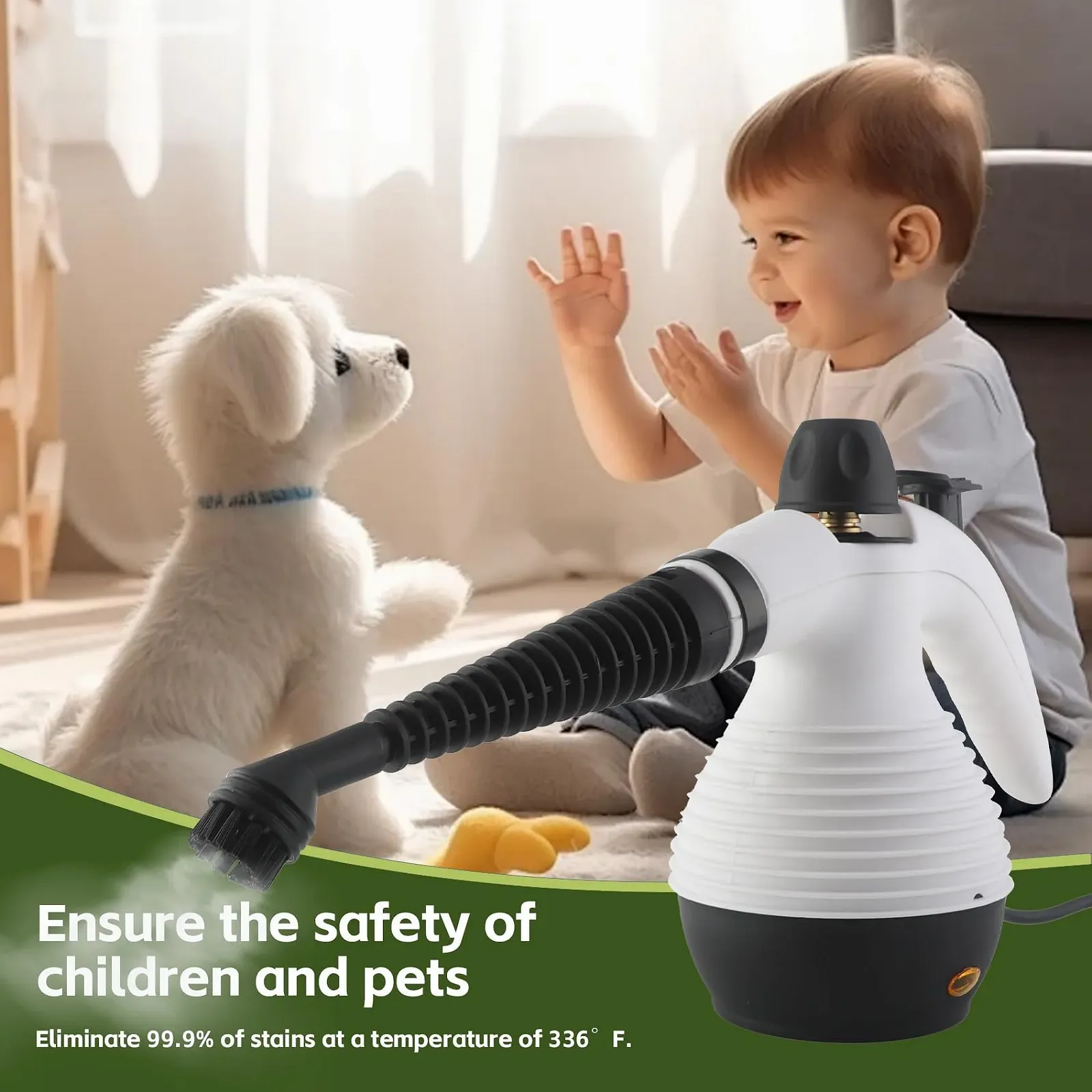 Парова швабра-очисник 2-в-1, 350 мл, 1050 Вт для дому з 16 аксесуарами для підлоги, плитки, вікон, диванів, швів, фото №4 Парова швабра-очисник 2-в-1, 350 мл, 1050 Вт для дому з 16 аксесуарами для підлоги, плитки, вікон, диванів, швів, фото №4