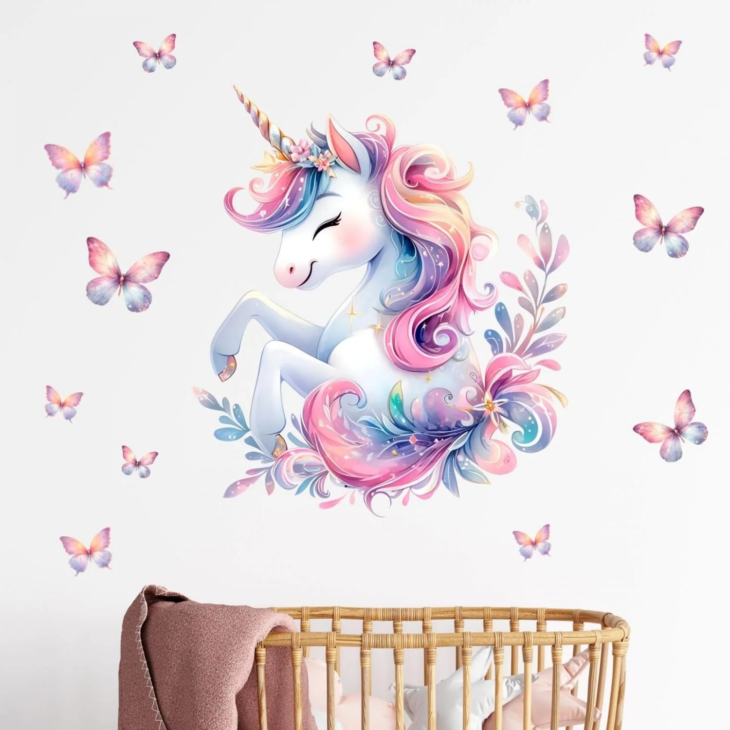 Наклейка на стіну 248 Єдиноріг з метеликами 1000 x 1000 мм, фото №4