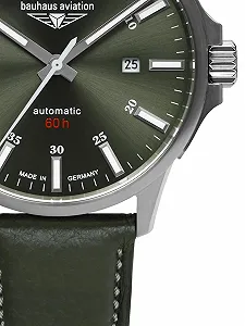 Мужские часы Bauhaus Aviation Титан Автоматический 10 ATM Сапфировое стекло Дата 2864-4, Зеленый / Кожаный ремешок, Классический synthetic.ua - Фото 1