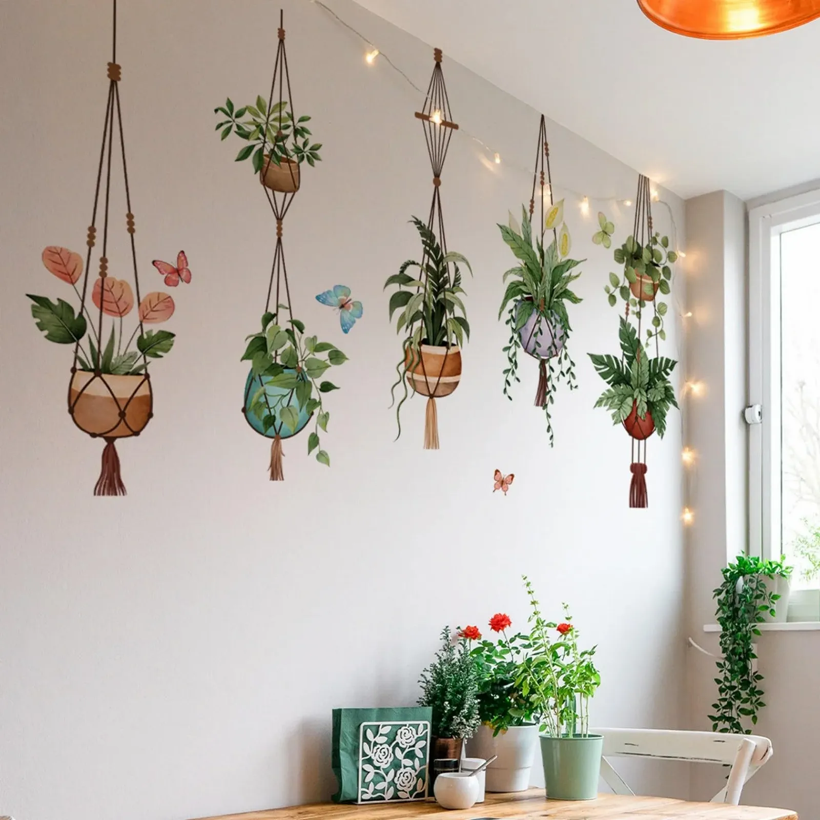 Наклейки на стіну Зелене листя рослин Горщикові рослини та метелики для офісу спальні вітальні декору вечірок, фото №2