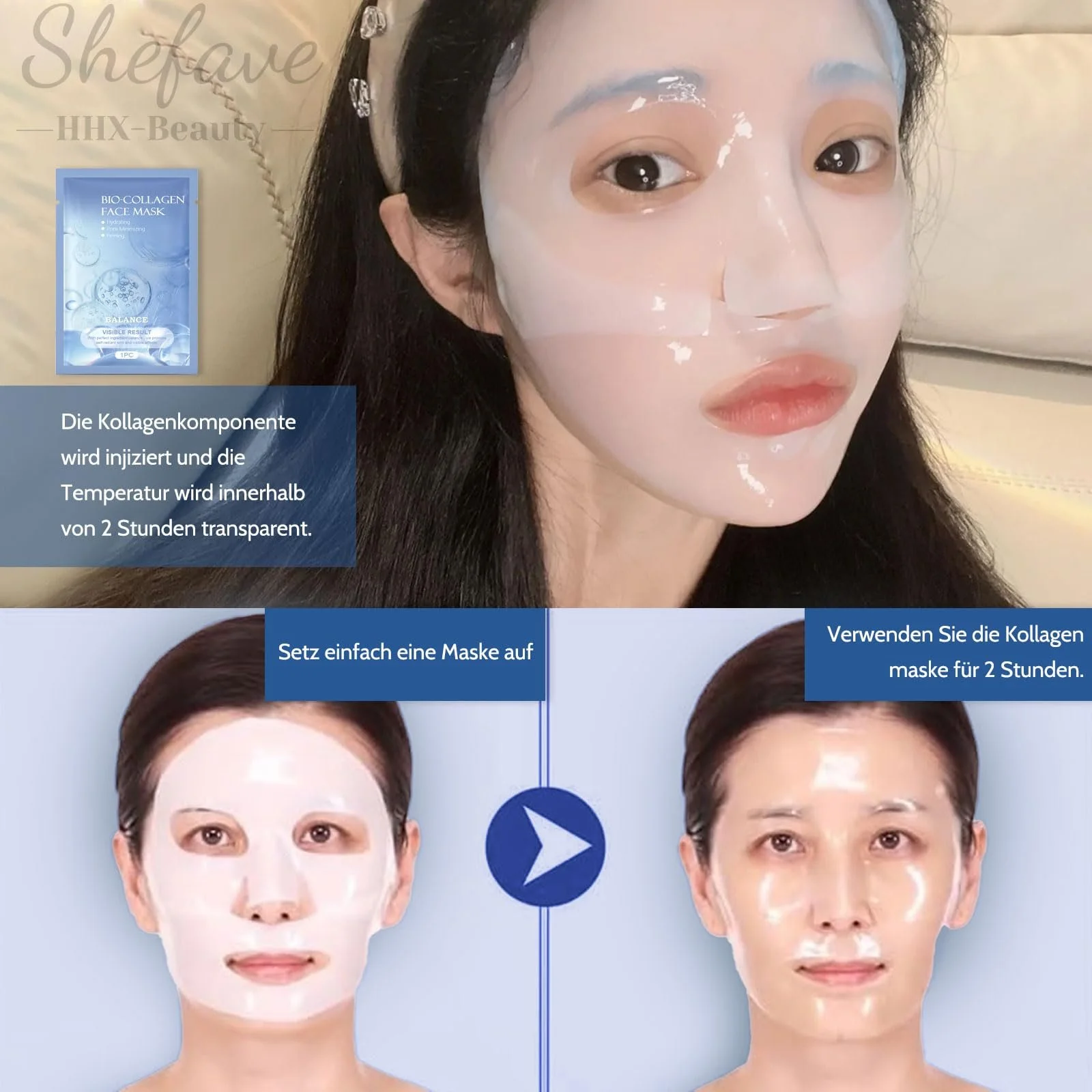 Маска Колагенова Shefave Нічна, 8 шт Зволожуюча, фото №3